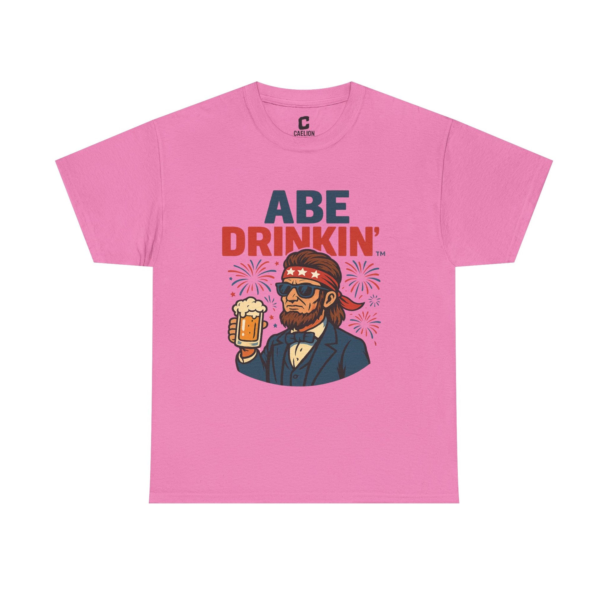 Abe Drinkin Patriotic Beer Design with Fireworks and Sunglasses for Funny Fourth of July Party Vibes
