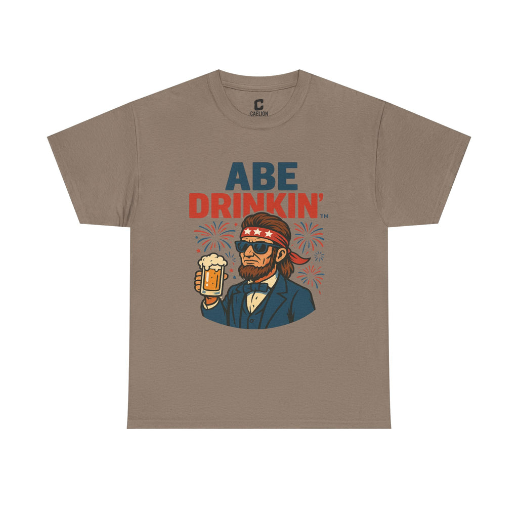 Abe Drinkin Patriotic Beer Design with Fireworks and Sunglasses for Funny Fourth of July Party Vibes