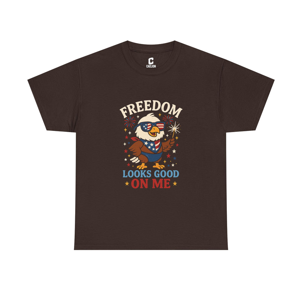 Freedom Looks Good on Me Cute Patriotic Bald Eagle Design for Fourth of July Celebrations on Dark Colors