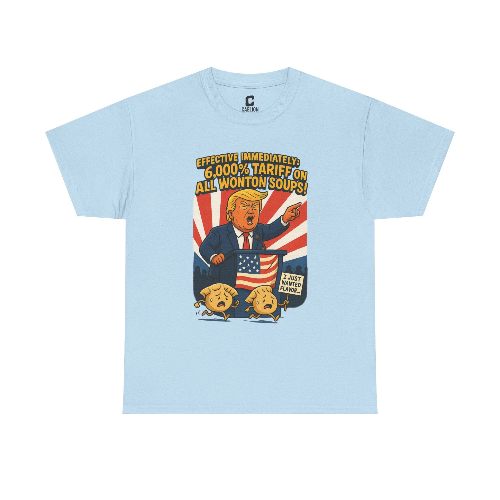 Funny Wonton Soup Tariff Shirt  Political Cartoon Satire Tee with Crying Dumplings  Food Humor Graphic Tee for Meme Lovers