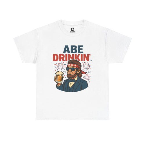 Abe Drinkin Patriotic Beer Design with Fireworks and Sunglasses for Funny Fourth of July Party Vibes