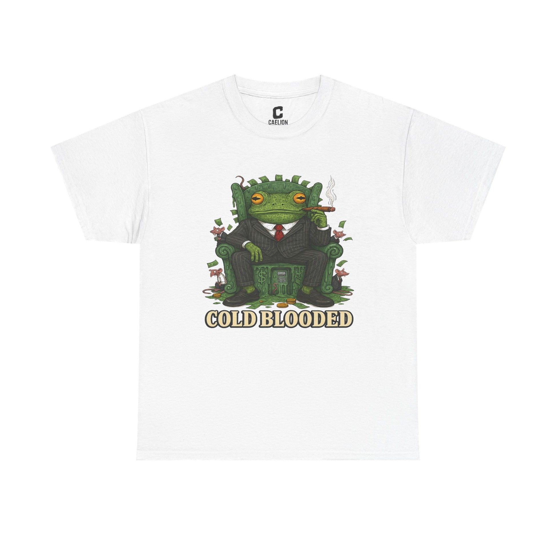 COLD BLOODED Frog Boss T-Shirt - Greedy Slime Executive Graphic Tee | Streetwear for Swamp Kings & Corporate Villains