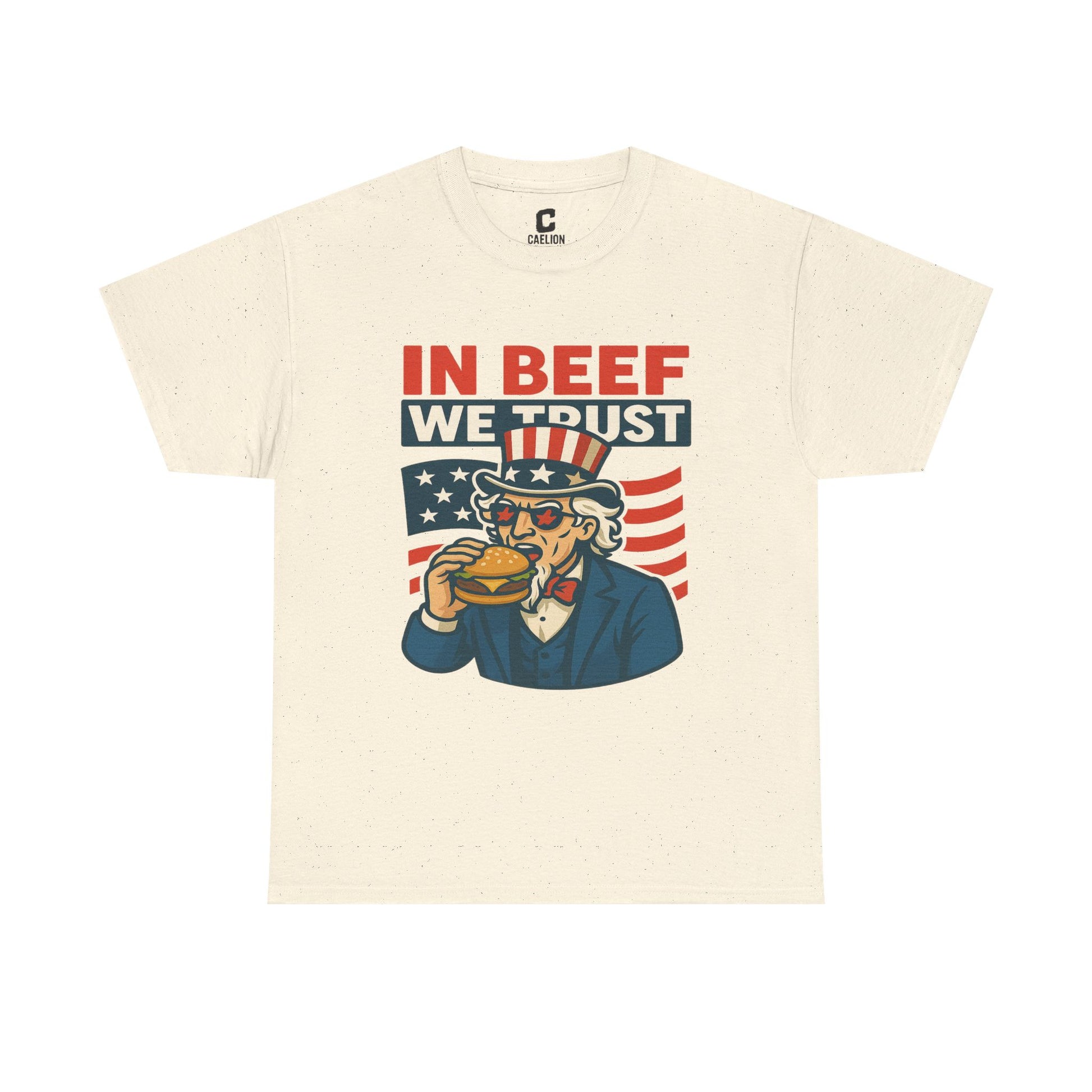 In Beef We Trust Funny Patriotic Burger Design Featuring Uncle Sam for Fourth of July and BBQ Lovers
