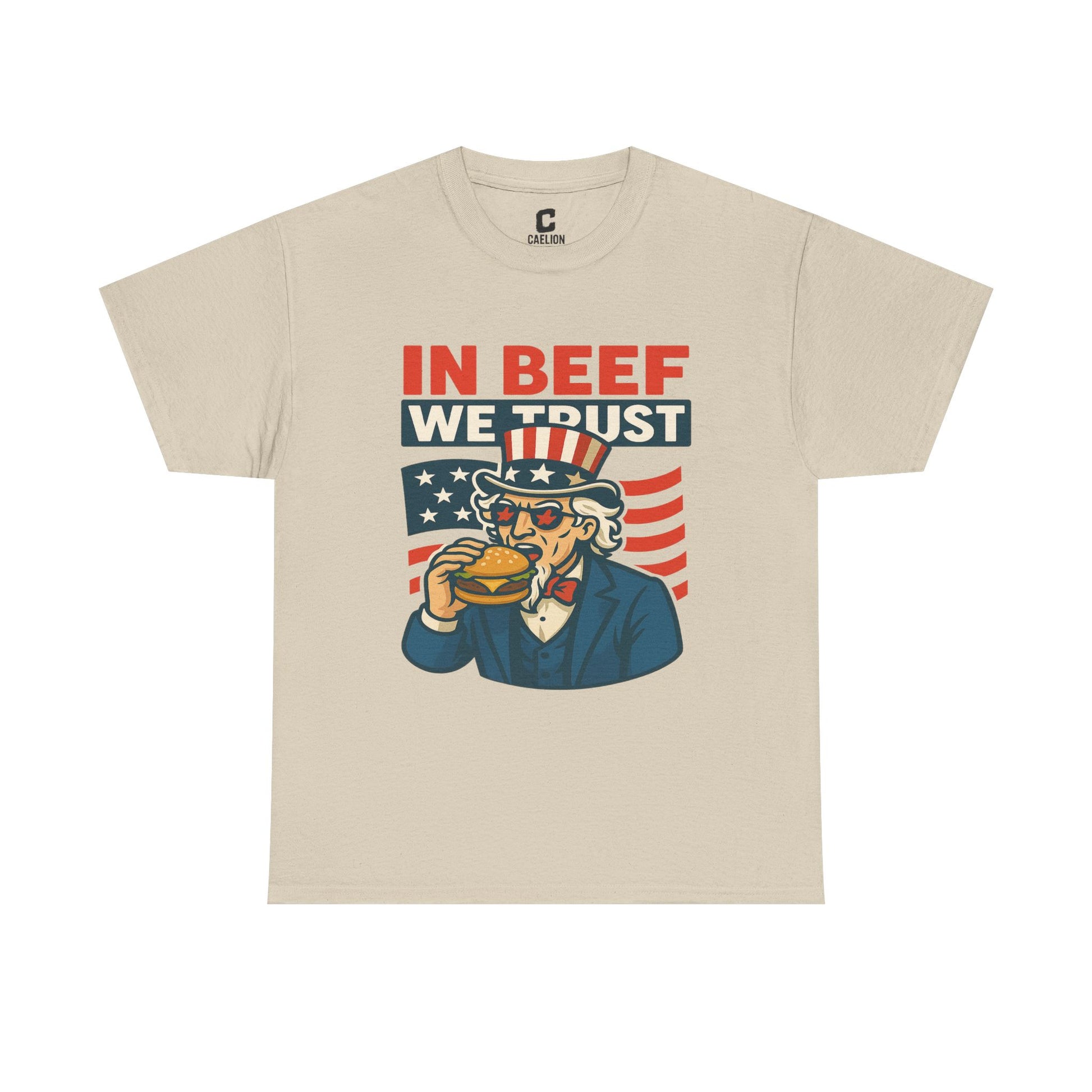 In Beef We Trust Funny Patriotic Burger Design Featuring Uncle Sam for Fourth of July and BBQ Lovers