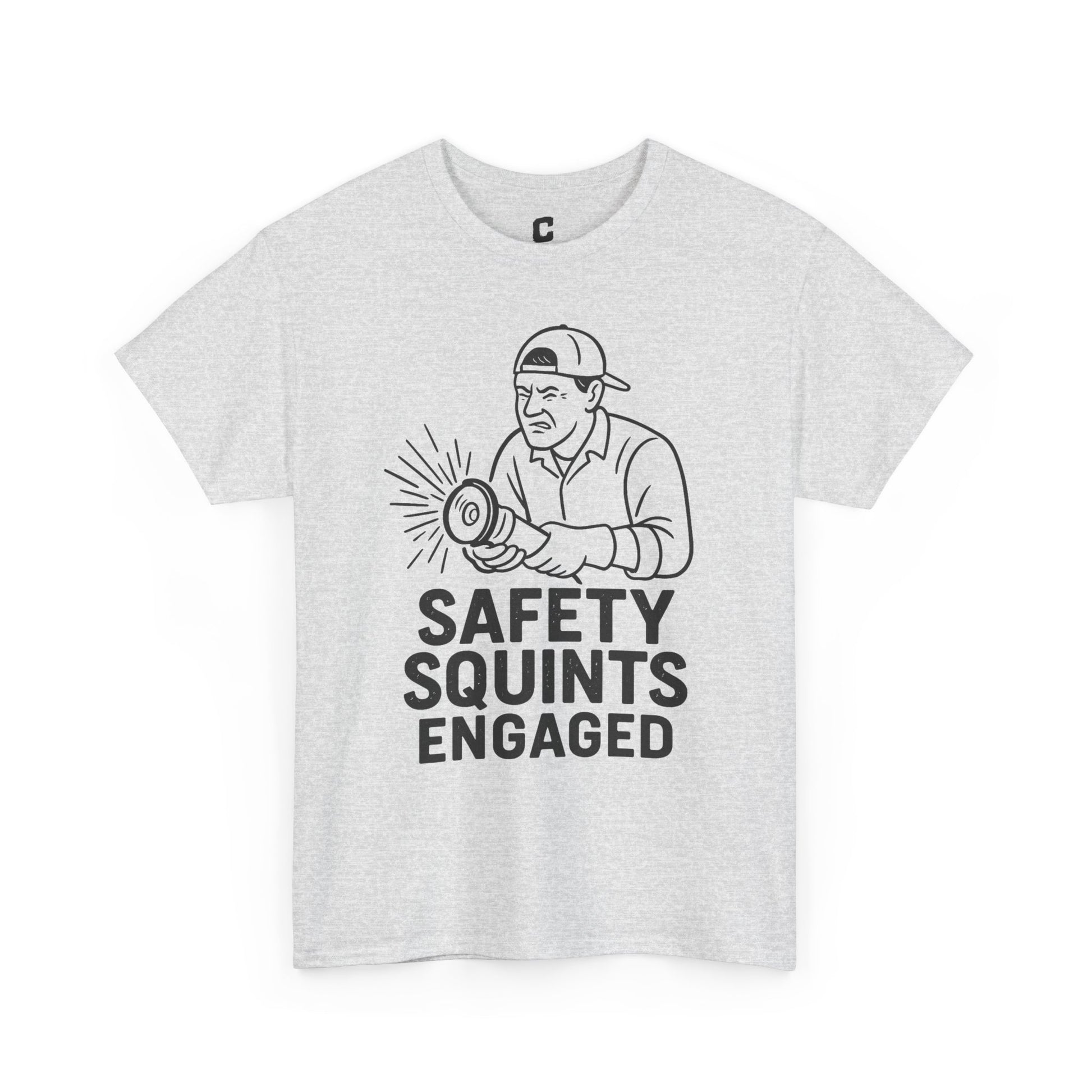 Safety Squints Engaged Grinder Mechanic Humor Black Line Art, Funny Workwear, Gift for Dad, Safety Awareness Apparel, Casual Everyday Tee