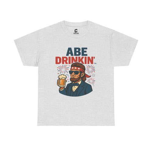 Abe Drinkin Patriotic Beer Design with Fireworks and Sunglasses for Funny Fourth of July Party Vibes