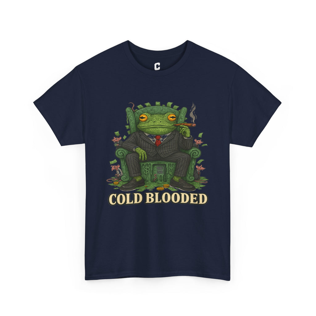 COLD BLOODED Frog Boss T-Shirt - Greedy Slime Executive Graphic Tee | Streetwear for Swamp Kings & Corporate Villains