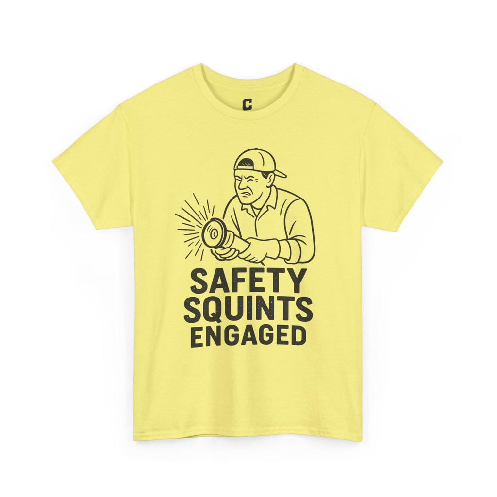 Safety Squints Engaged Grinder Mechanic Humor Black Line Art, Funny Workwear, Gift for Dad, Safety Awareness Apparel, Casual Everyday Tee