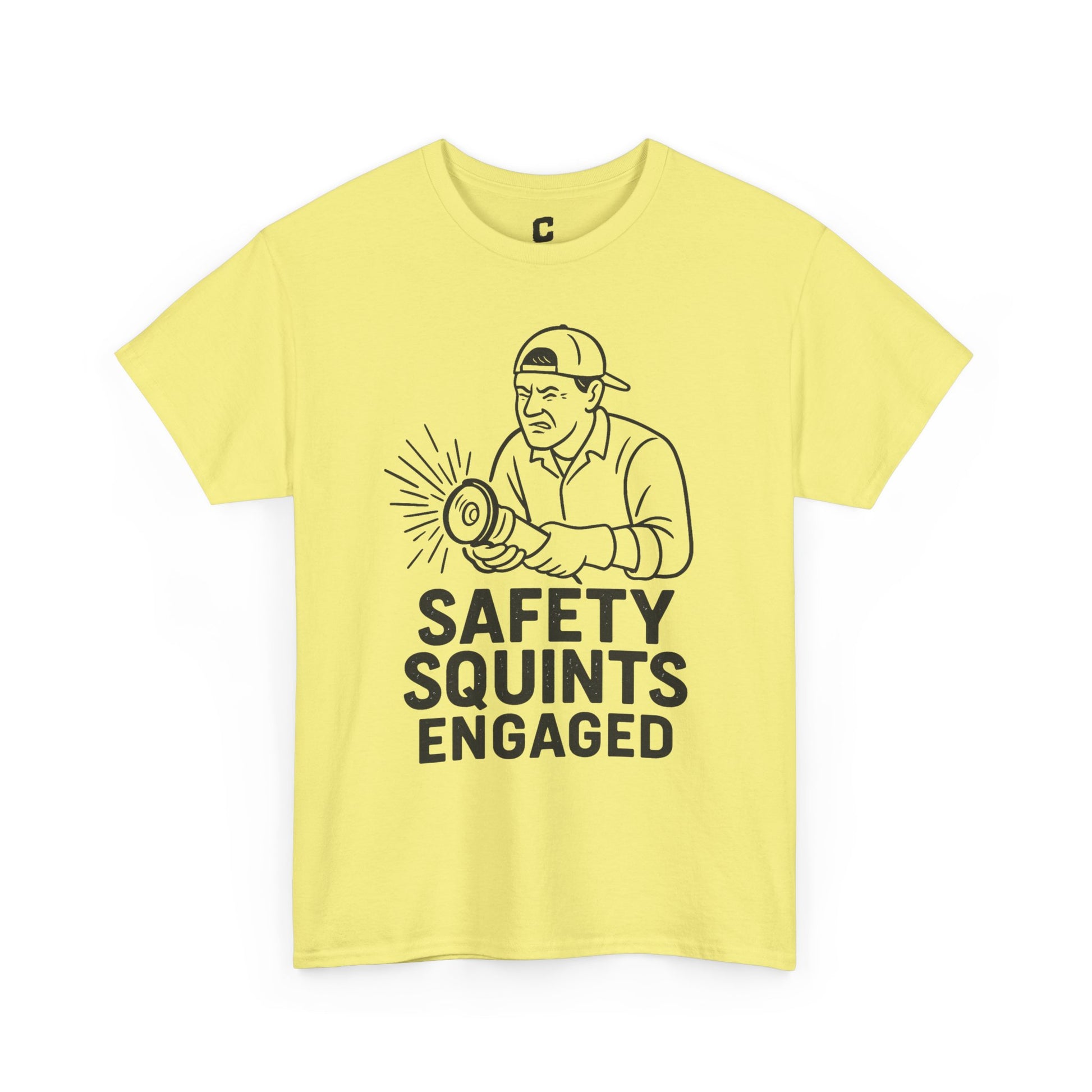 Safety Squints Engaged Grinder Mechanic Humor Black Line Art, Funny Workwear, Gift for Dad, Safety Awareness Apparel, Casual Everyday Tee