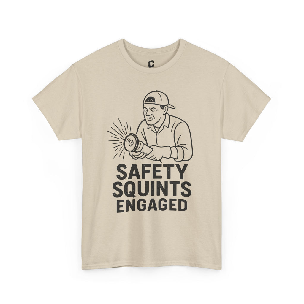 Safety Squints Engaged Grinder Mechanic Humor Black Line Art, Funny Workwear, Gift for Dad, Safety Awareness Apparel, Casual Everyday Tee
