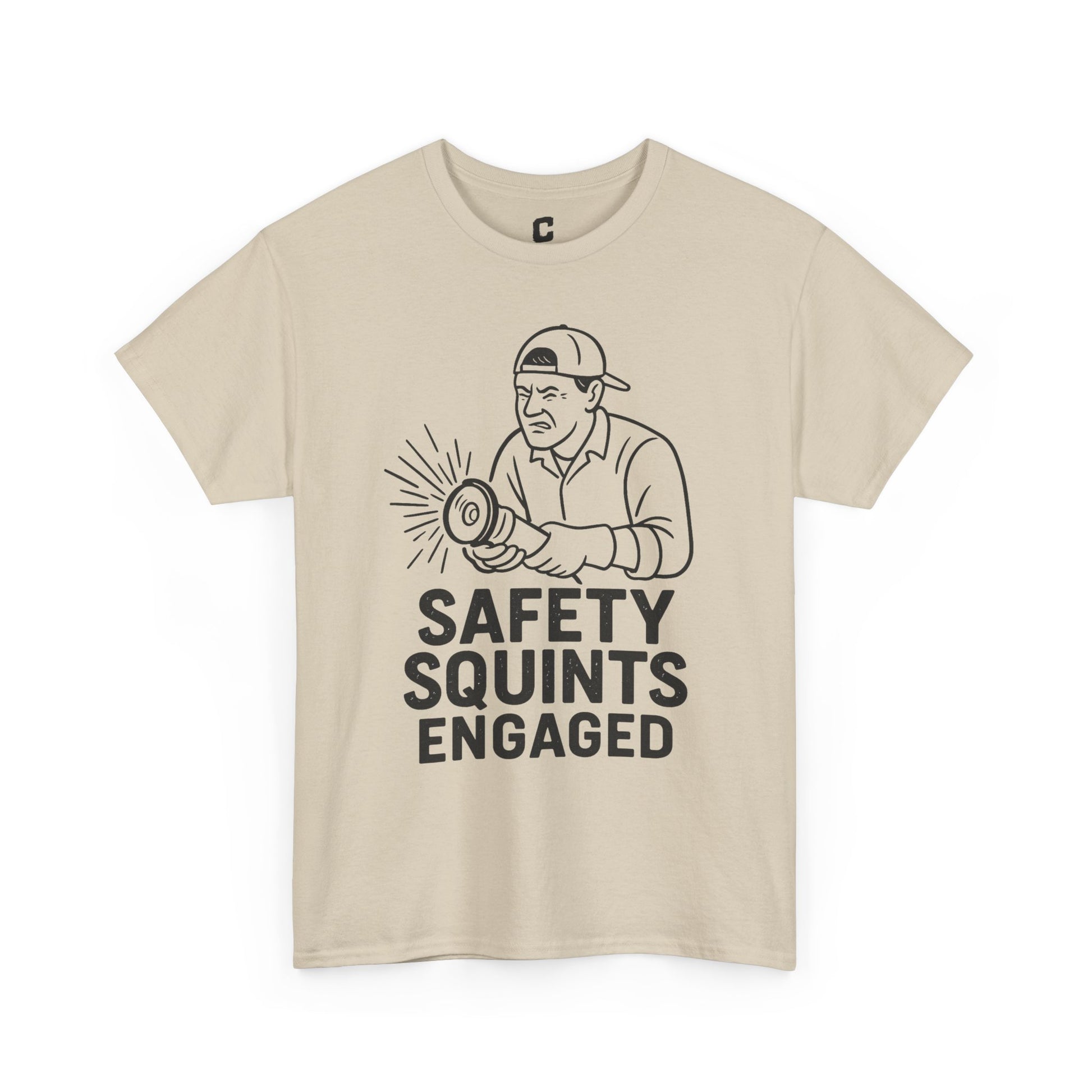 Safety Squints Engaged Grinder Mechanic Humor Black Line Art, Funny Workwear, Gift for Dad, Safety Awareness Apparel, Casual Everyday Tee