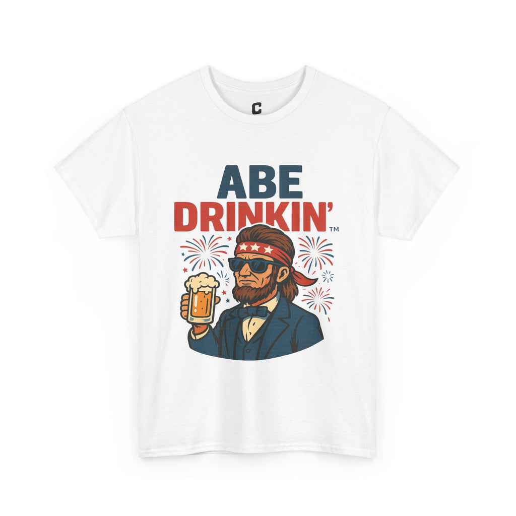 Abe Drinkin Patriotic Beer Design with Fireworks and Sunglasses for Funny Fourth of July Party Vibes