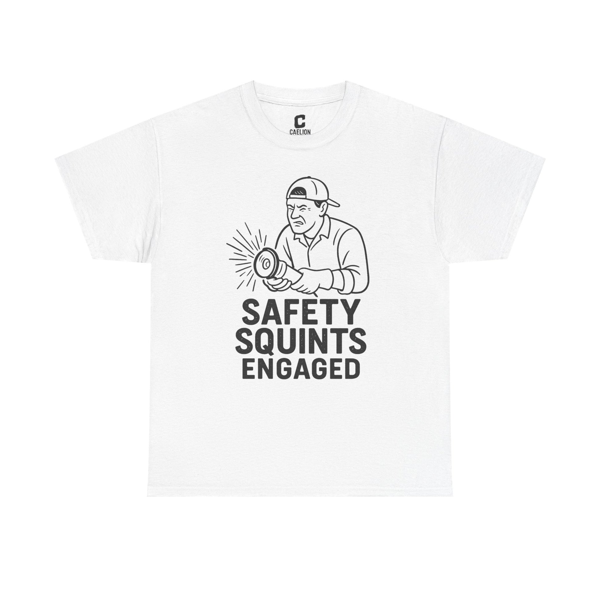 Safety Squints Engaged Grinder Mechanic Humor Black Line Art, Funny Workwear, Gift for Dad, Safety Awareness Apparel, Casual Everyday Tee