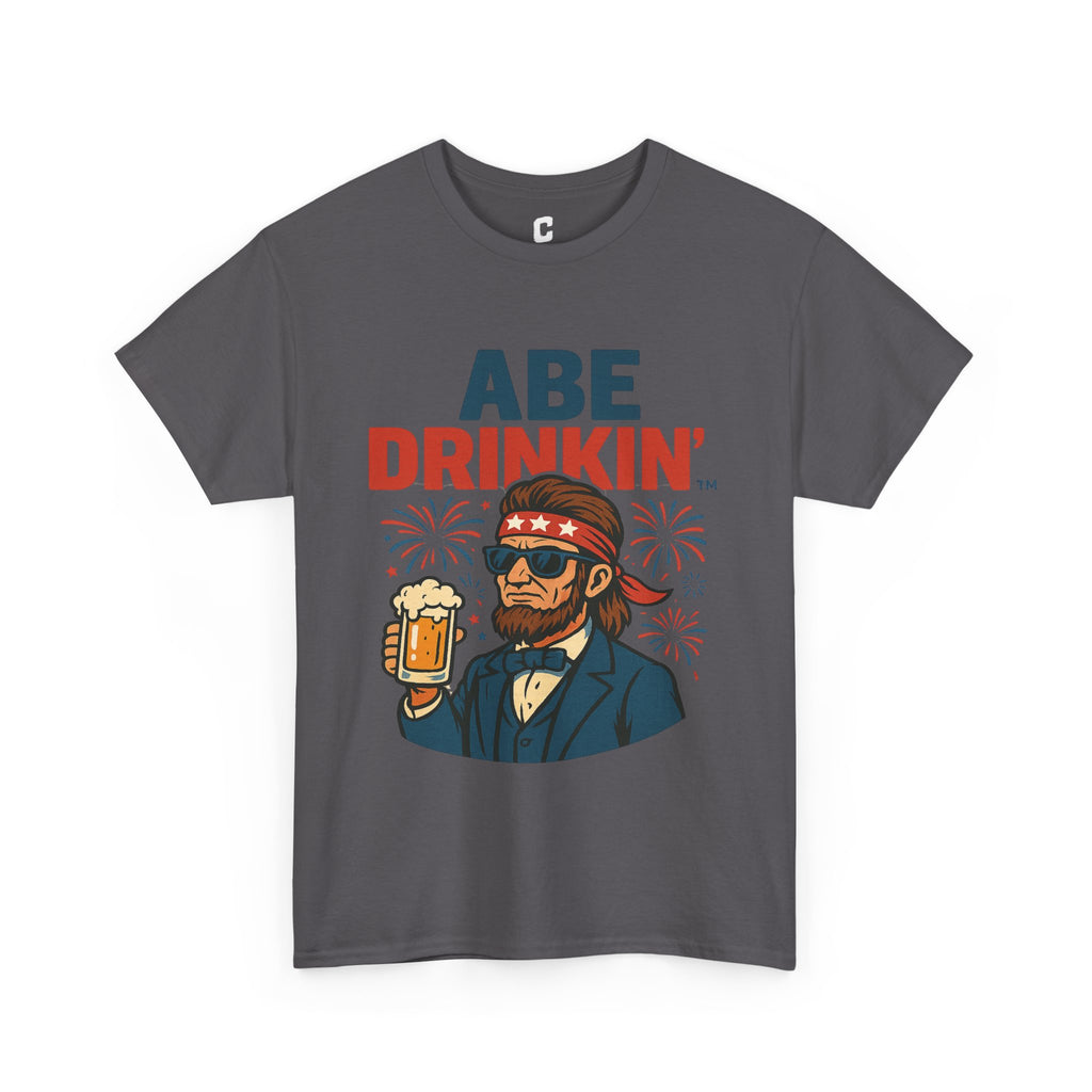 Abe Drinkin Patriotic Beer Design with Fireworks and Sunglasses for Funny Fourth of July Party Vibes