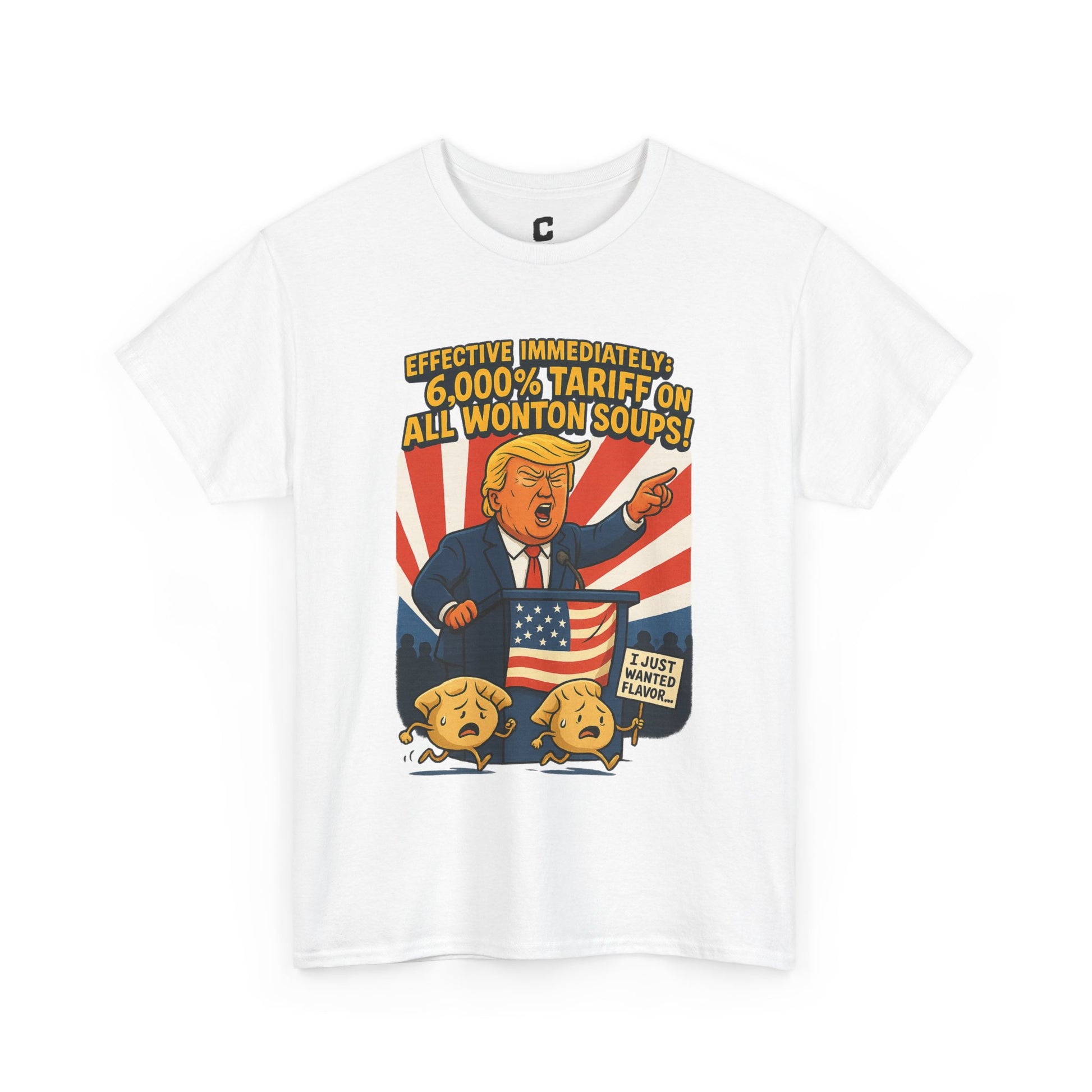 Funny Wonton Soup Tariff Shirt  Political Cartoon Satire Tee with Crying Dumplings  Food Humor Graphic Tee for Meme Lovers