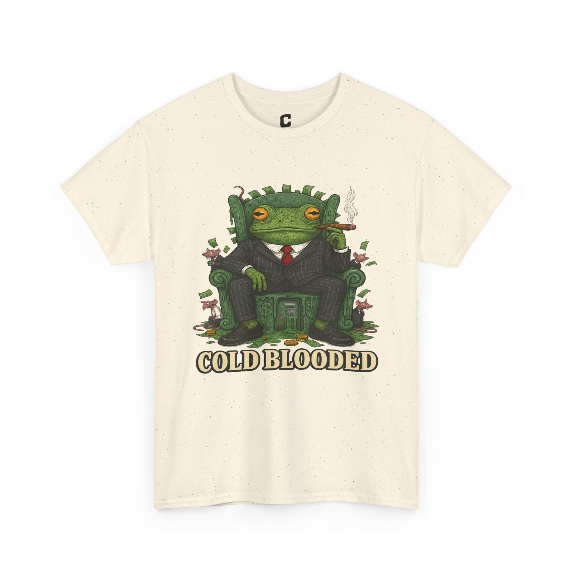 COLD BLOODED Frog Boss T-Shirt - Greedy Slime Executive Graphic Tee | Streetwear for Swamp Kings & Corporate Villains