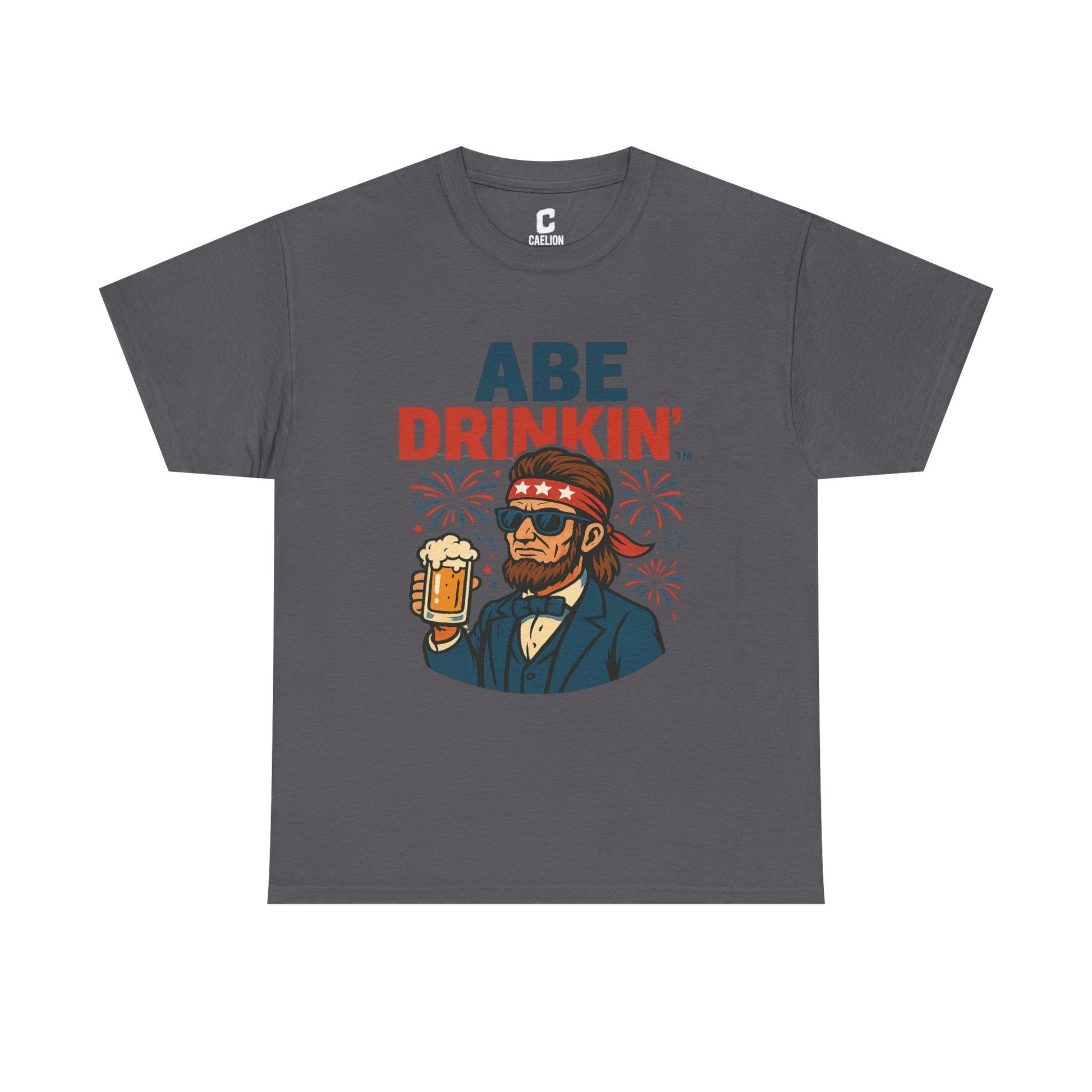 Abe Drinkin Patriotic Beer Design with Fireworks and Sunglasses for Funny Fourth of July Party Vibes