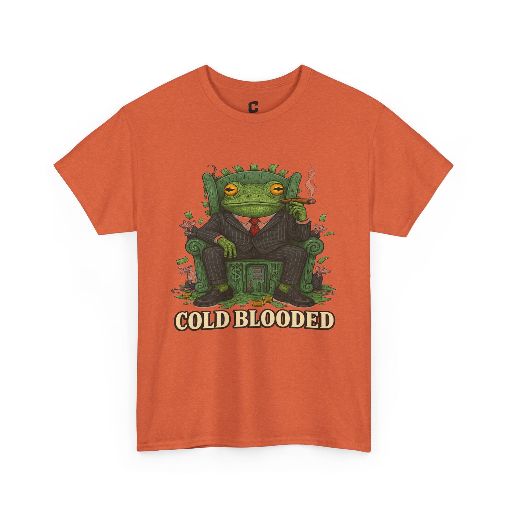 COLD BLOODED Frog Boss T-Shirt - Greedy Slime Executive Graphic Tee | Streetwear for Swamp Kings & Corporate Villains