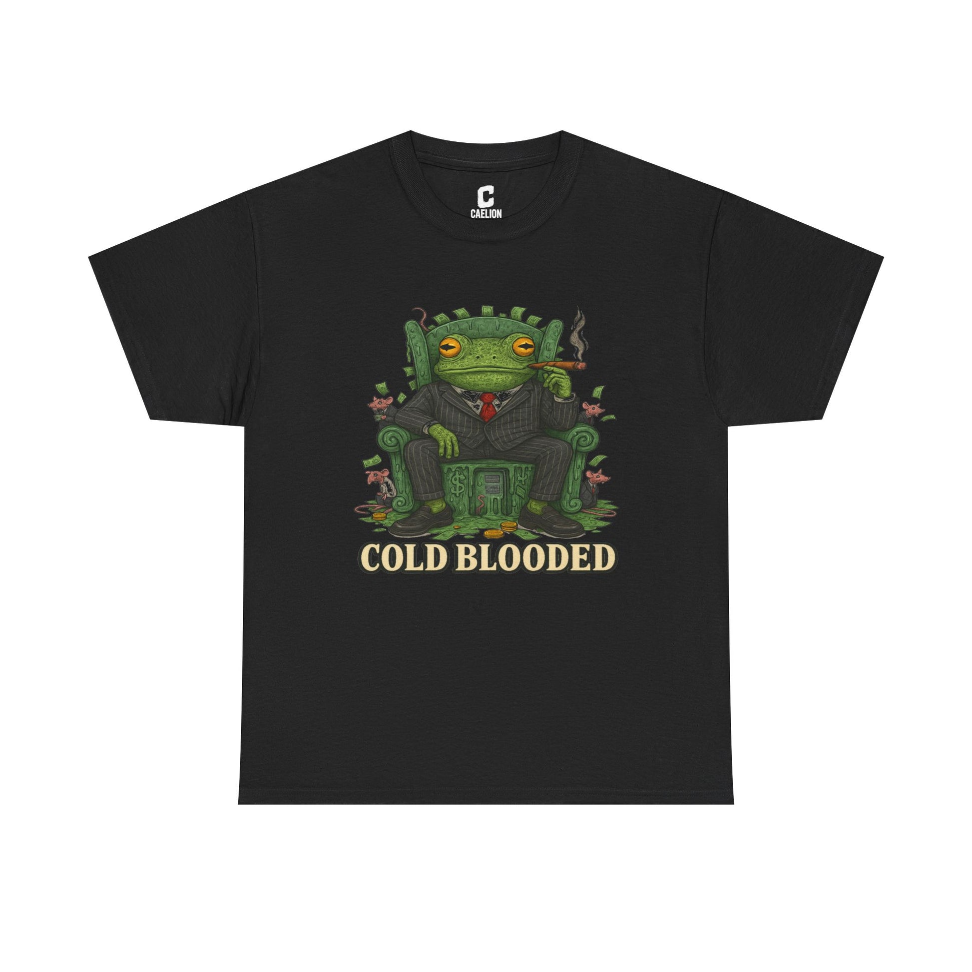 COLD BLOODED Frog Boss T-Shirt - Greedy Slime Executive Graphic Tee | Streetwear for Swamp Kings & Corporate Villains