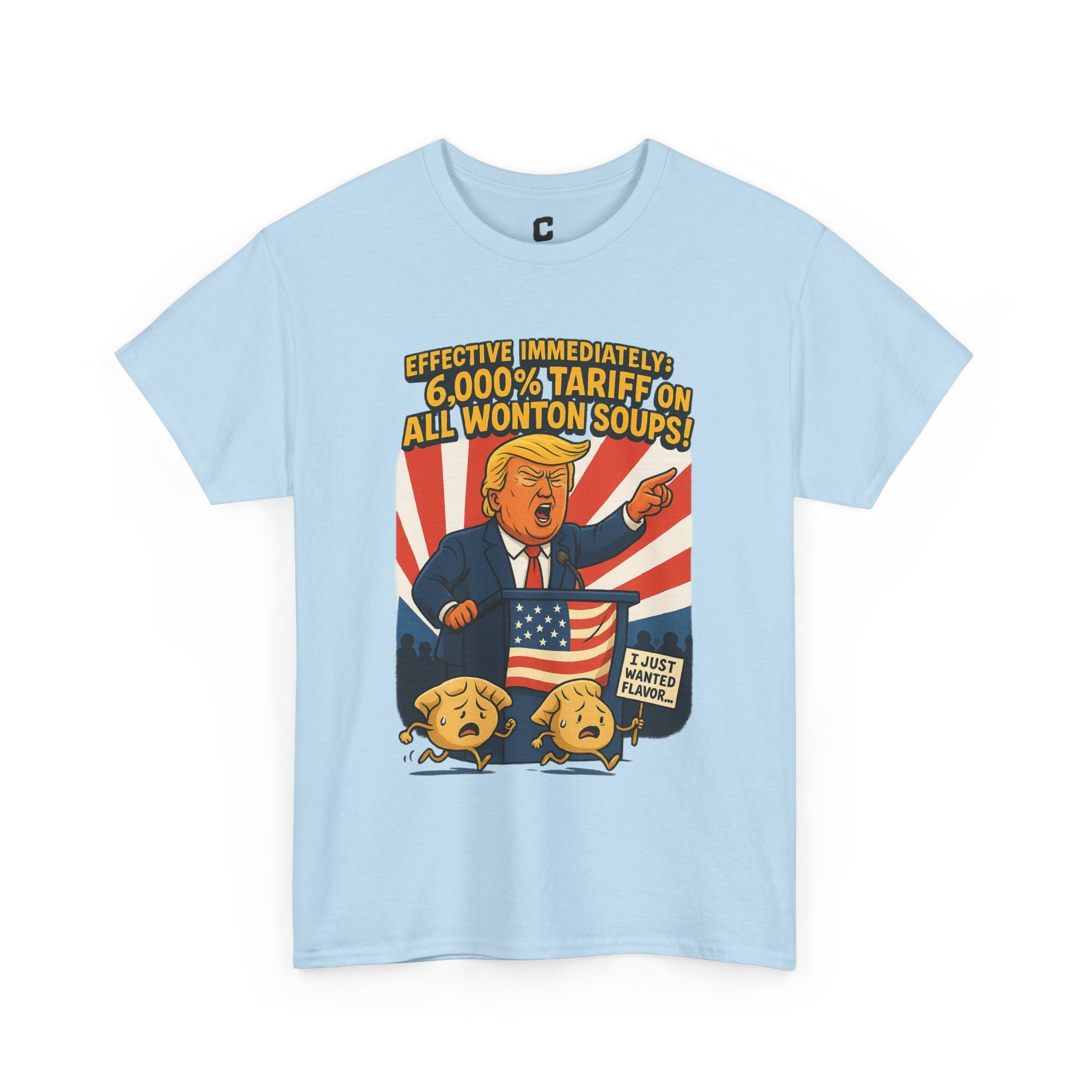 Funny Wonton Soup Tariff Shirt  Political Cartoon Satire Tee with Crying Dumplings  Food Humor Graphic Tee for Meme Lovers