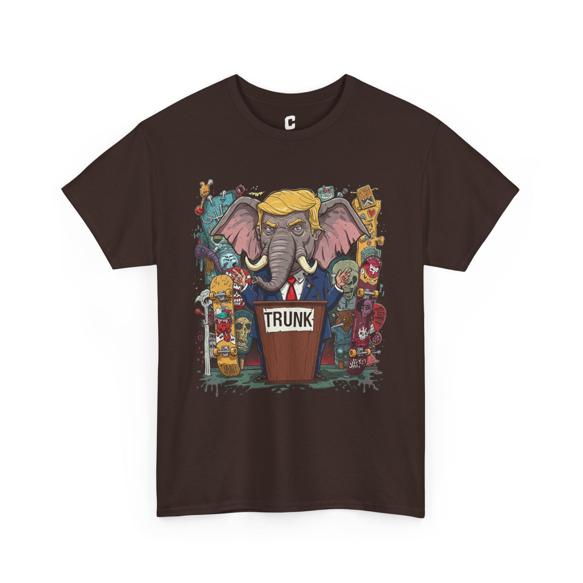 Trunk Skate Art 2000s Style Political Cartoon Design