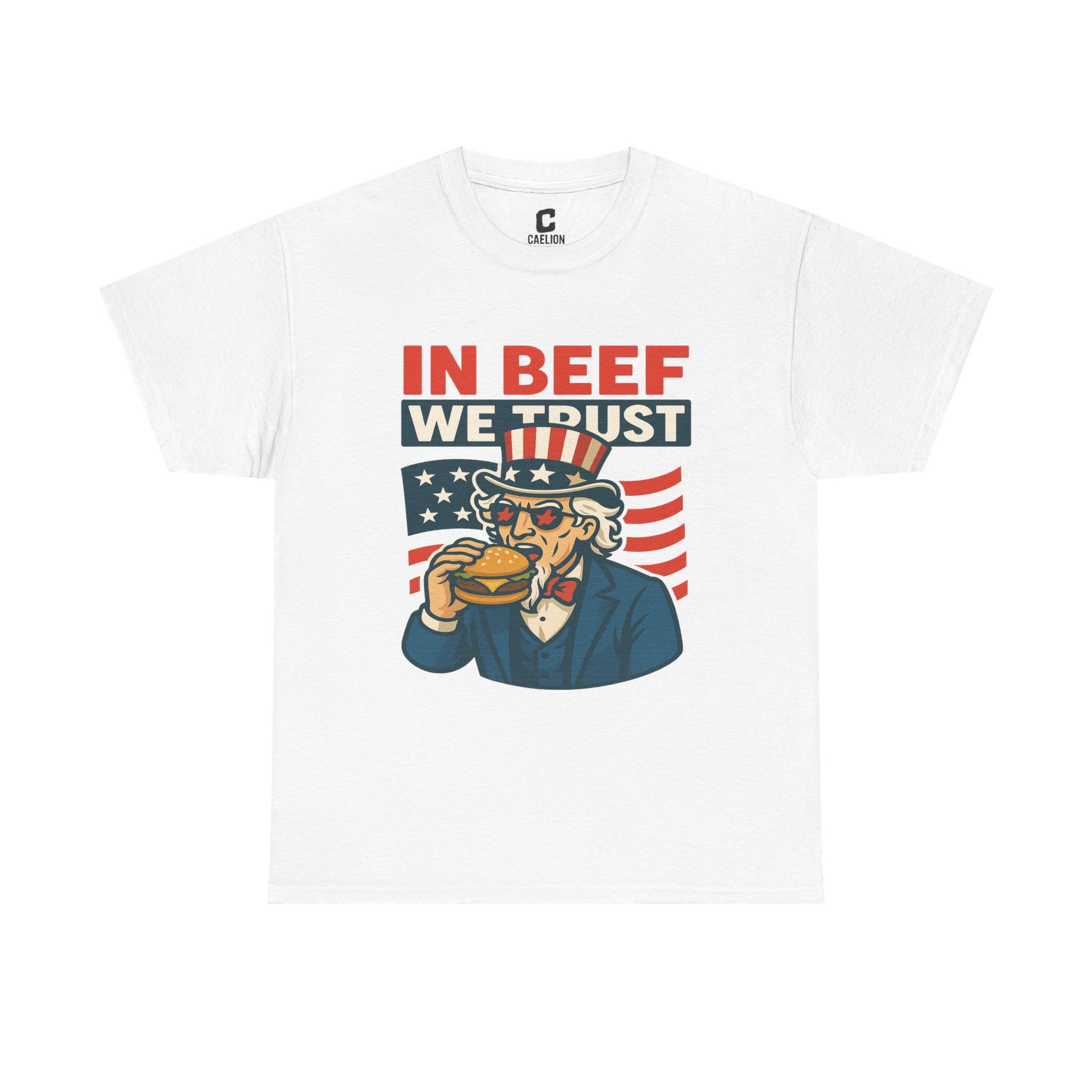 In Beef We Trust Funny Patriotic Burger Design Featuring Uncle Sam for Fourth of July and BBQ Lovers