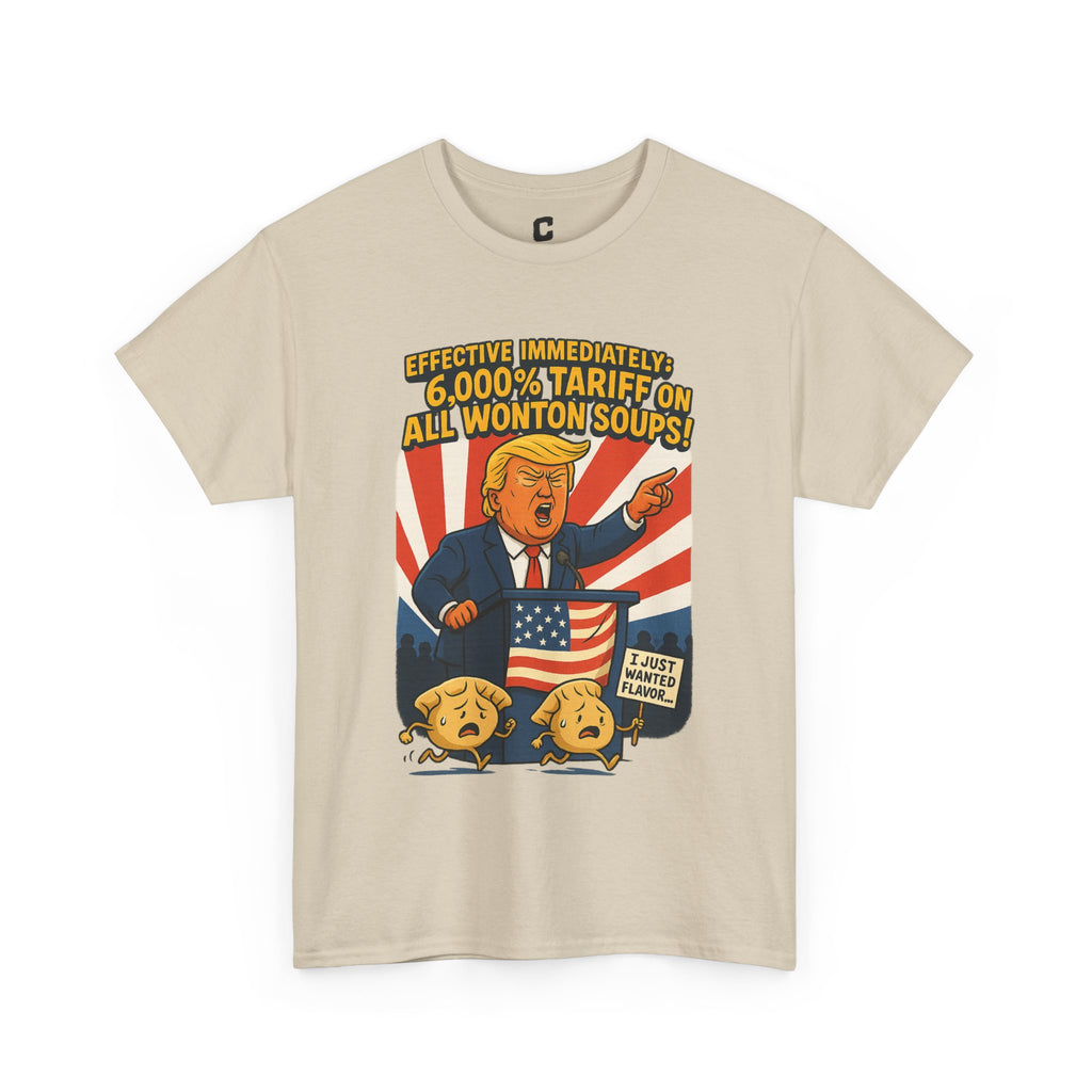 Funny Wonton Soup Tariff Shirt  Political Cartoon Satire Tee with Crying Dumplings  Food Humor Graphic Tee for Meme Lovers