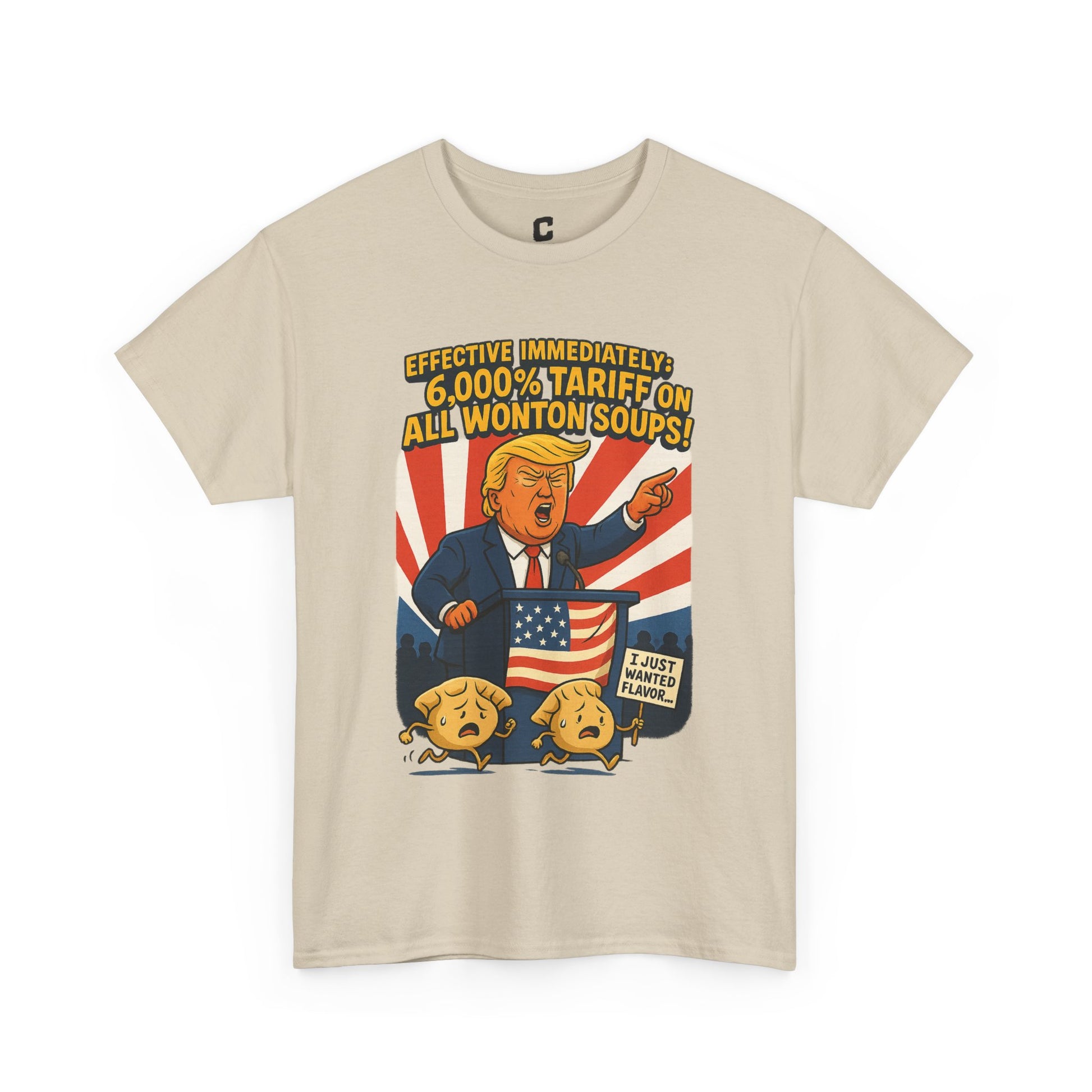 Funny Wonton Soup Tariff Shirt  Political Cartoon Satire Tee with Crying Dumplings  Food Humor Graphic Tee for Meme Lovers