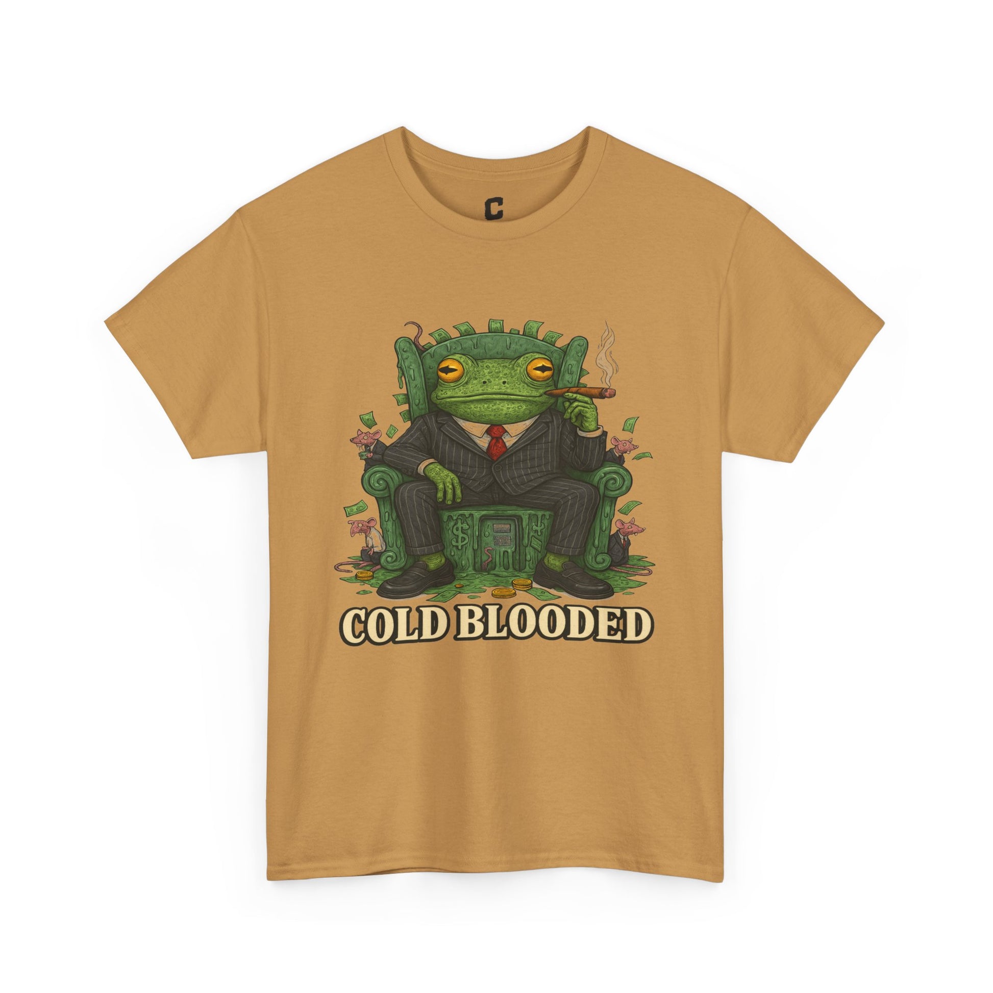 COLD BLOODED Frog Boss T-Shirt - Greedy Slime Executive Graphic Tee | Streetwear for Swamp Kings & Corporate Villains