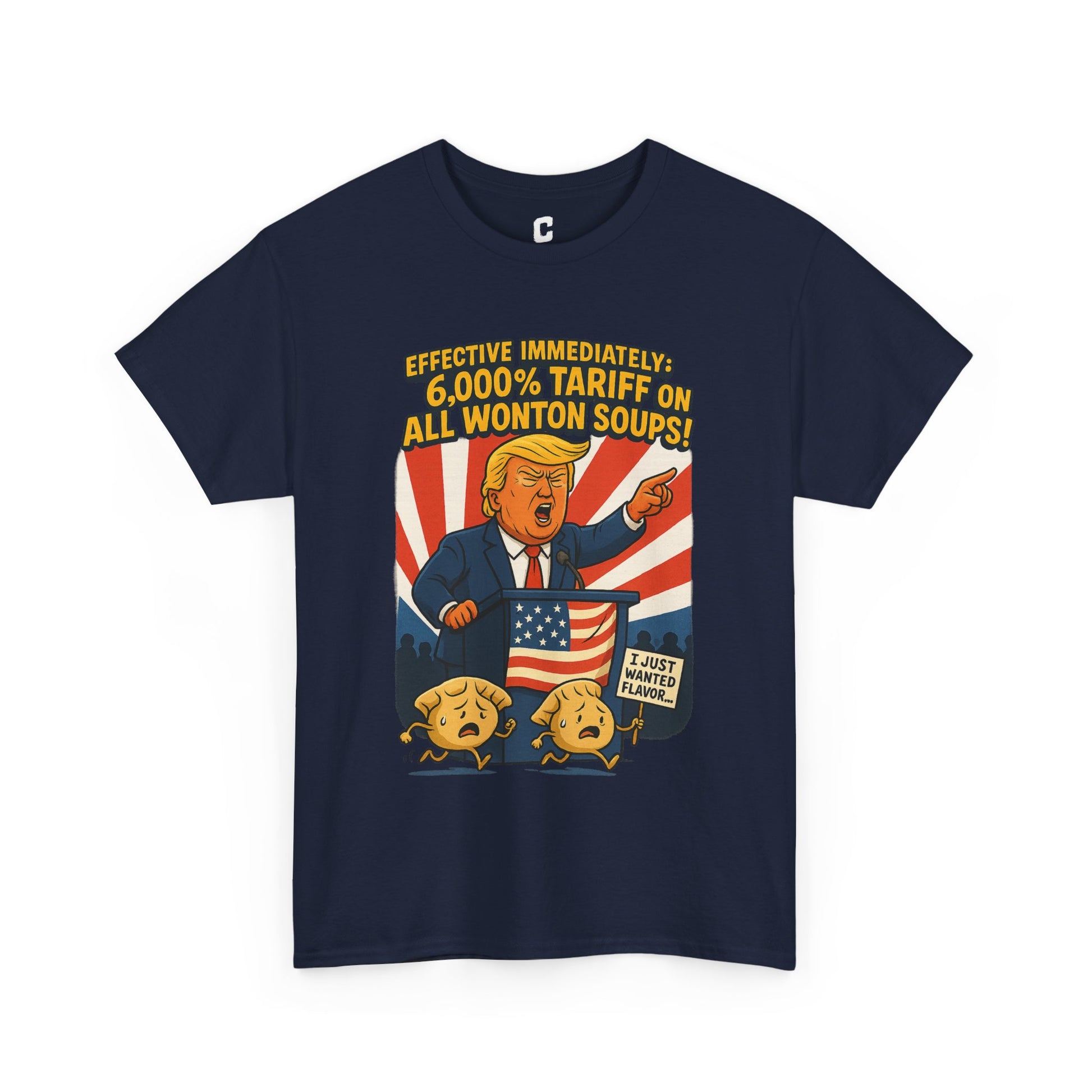 Funny Wonton Soup Tariff Shirt  Political Cartoon Satire Tee with Crying Dumplings  Food Humor Graphic Tee for Meme Lovers