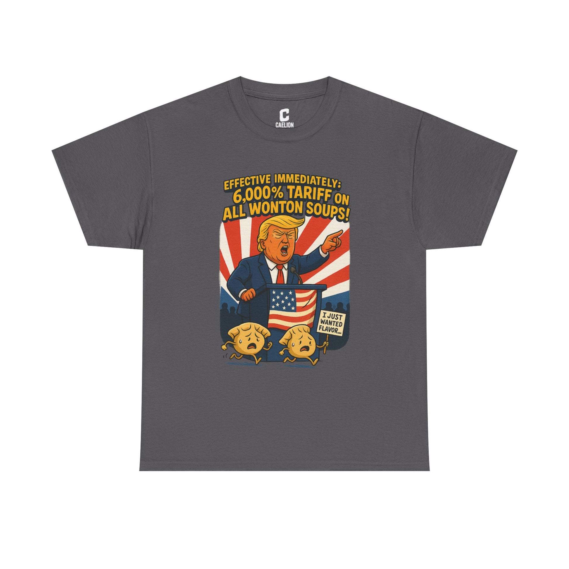 Funny Wonton Soup Tariff Shirt  Political Cartoon Satire Tee with Crying Dumplings  Food Humor Graphic Tee for Meme Lovers