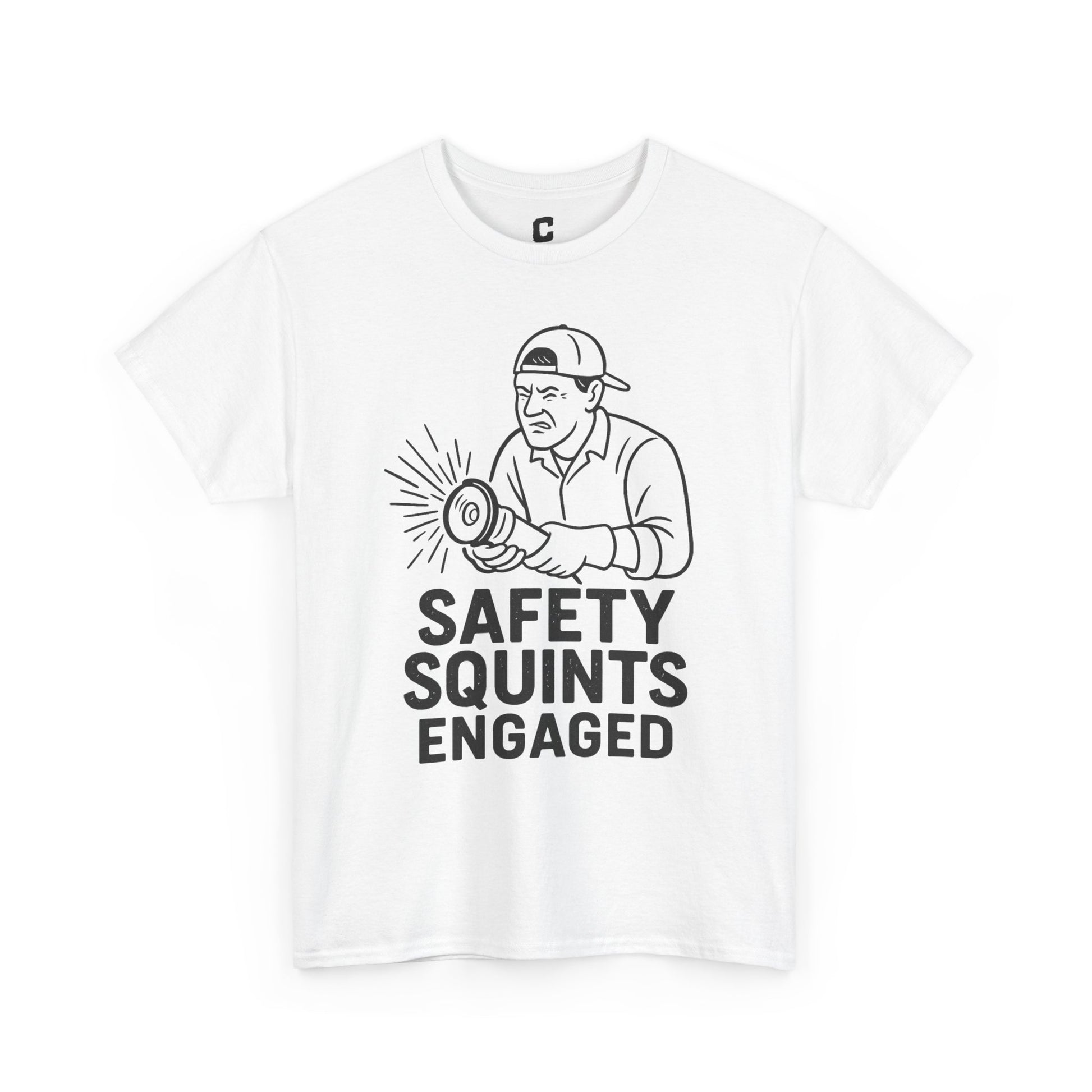 Safety Squints Engaged Grinder Mechanic Humor Black Line Art, Funny Workwear, Gift for Dad, Safety Awareness Apparel, Casual Everyday Tee