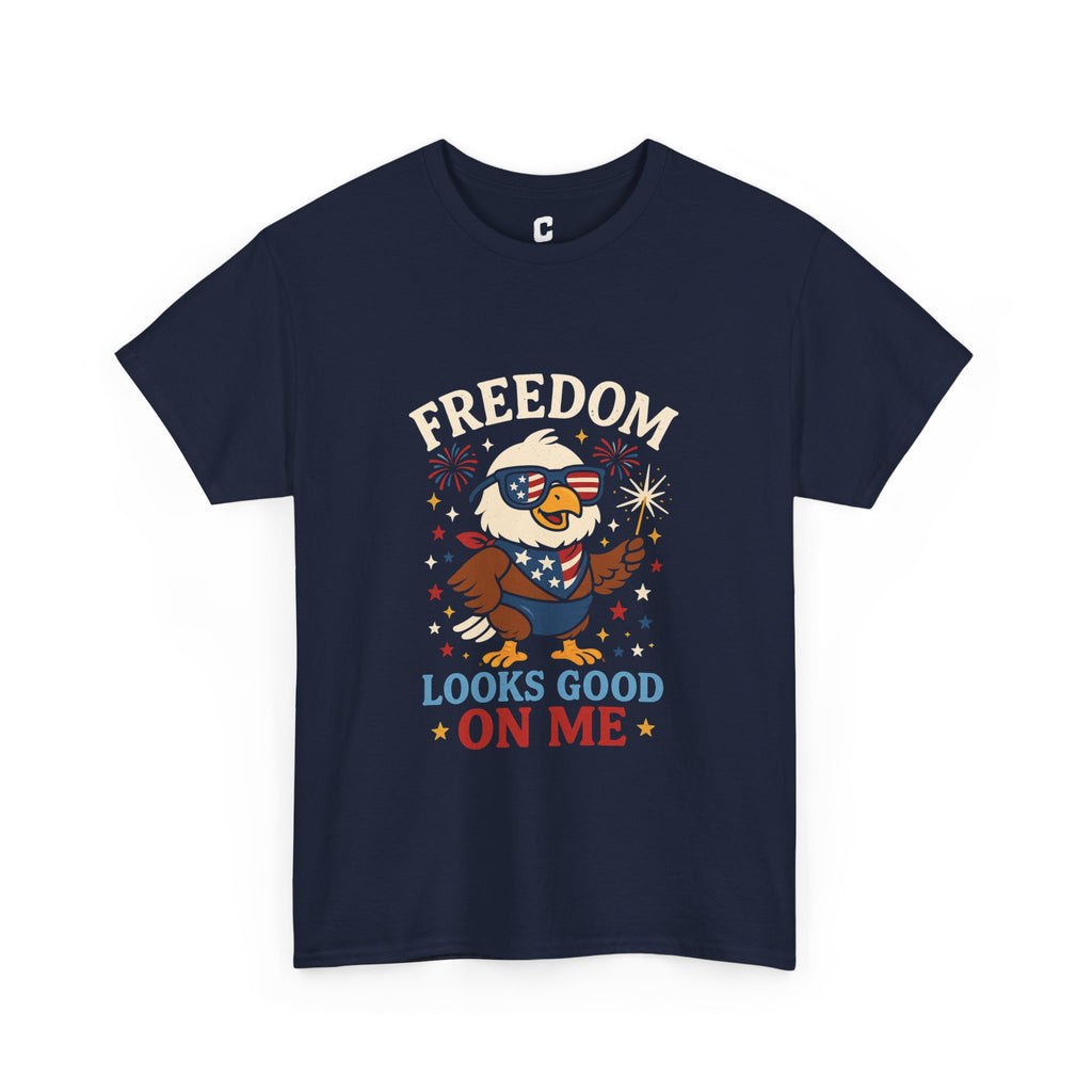 Freedom Looks Good on Me Cute Patriotic Bald Eagle Design for Fourth of July Celebrations on Dark Colors