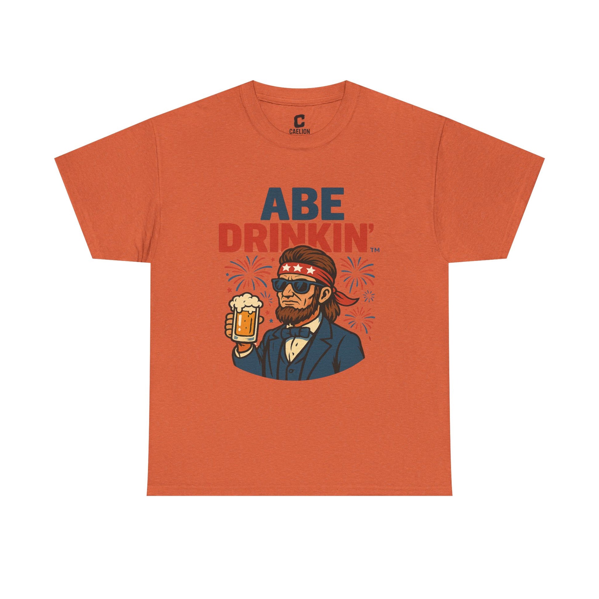 Abe Drinkin Patriotic Beer Design with Fireworks and Sunglasses for Funny Fourth of July Party Vibes