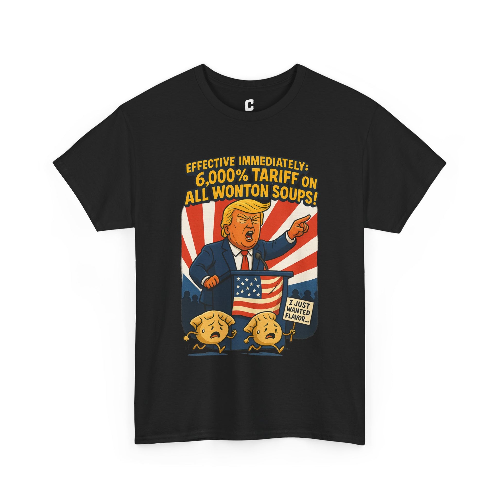 Funny Wonton Soup Tariff Shirt  Political Cartoon Satire Tee with Crying Dumplings  Food Humor Graphic Tee for Meme Lovers