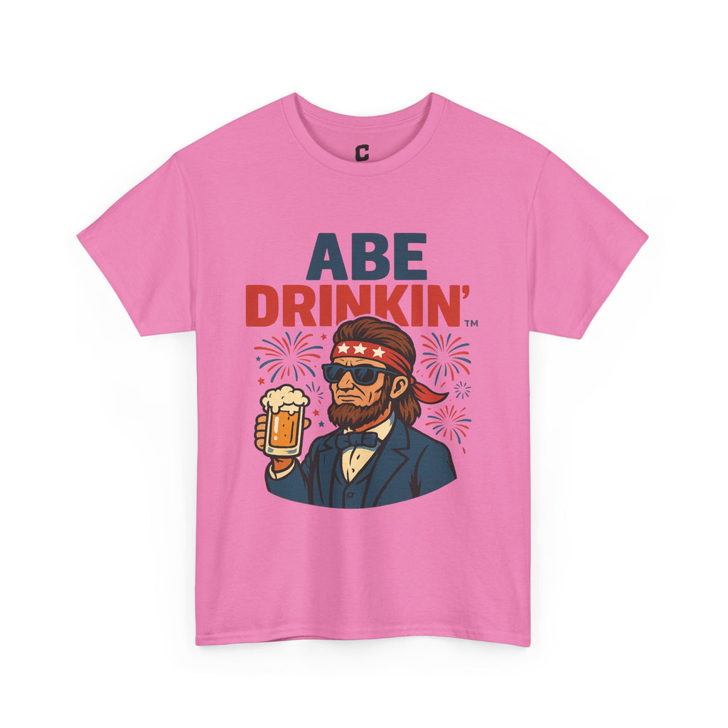 Abe Drinkin Patriotic Beer Design with Fireworks and Sunglasses for Funny Fourth of July Party Vibes
