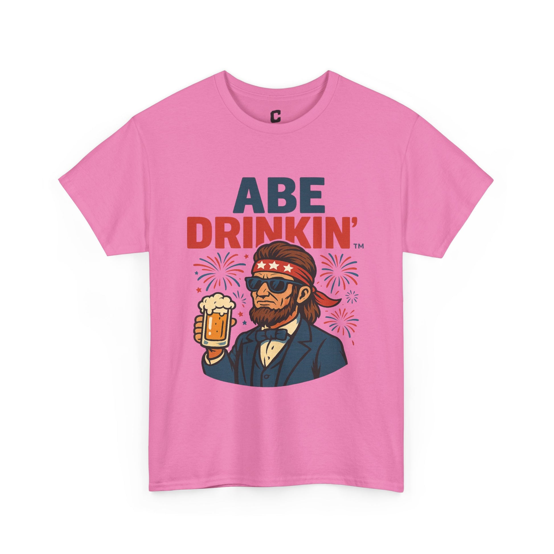Abe Drinkin Patriotic Beer Design with Fireworks and Sunglasses for Funny Fourth of July Party Vibes