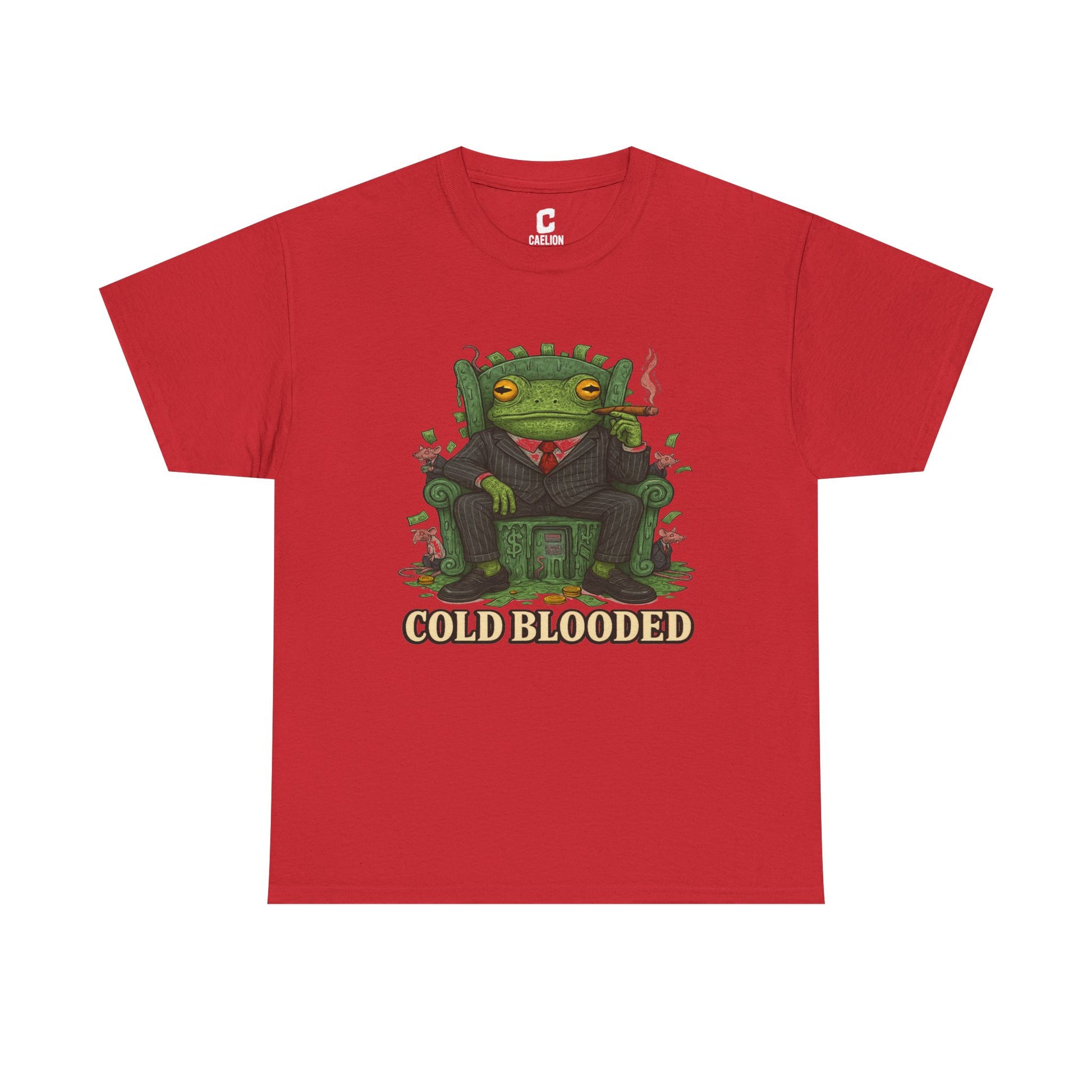 COLD BLOODED Frog Boss T-Shirt - Greedy Slime Executive Graphic Tee | Streetwear for Swamp Kings & Corporate Villains