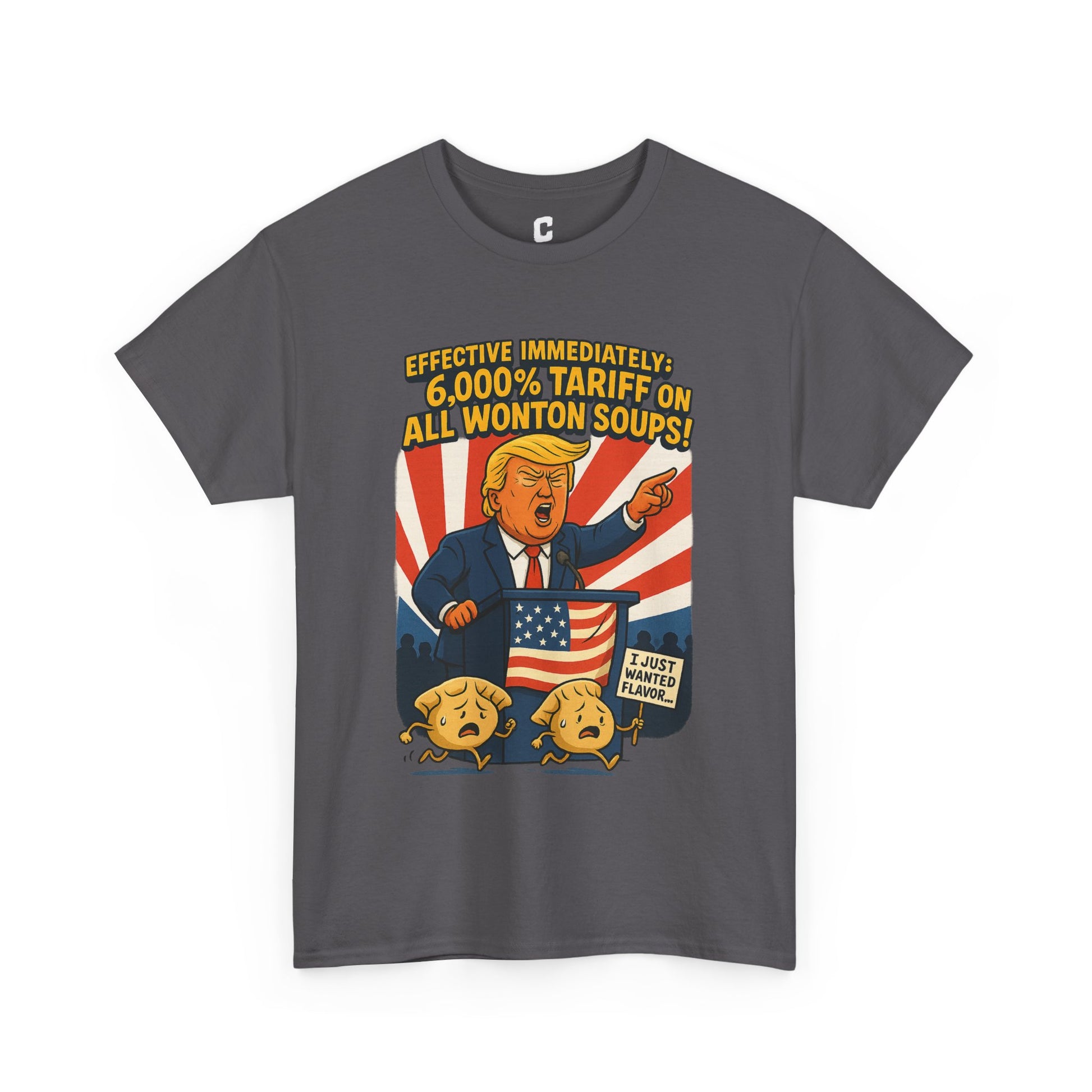 Funny Wonton Soup Tariff Shirt  Political Cartoon Satire Tee with Crying Dumplings  Food Humor Graphic Tee for Meme Lovers