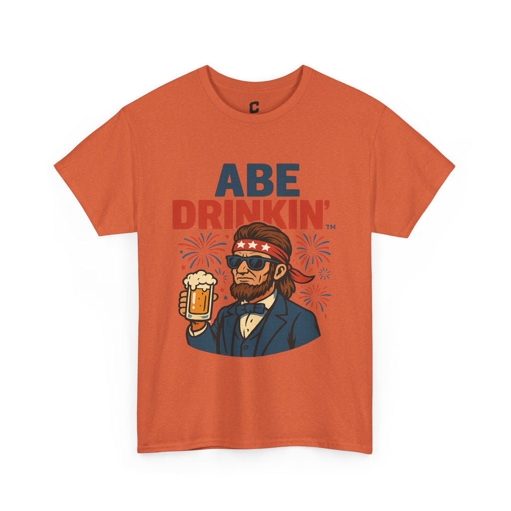 Abe Drinkin Patriotic Beer Design with Fireworks and Sunglasses for Funny Fourth of July Party Vibes