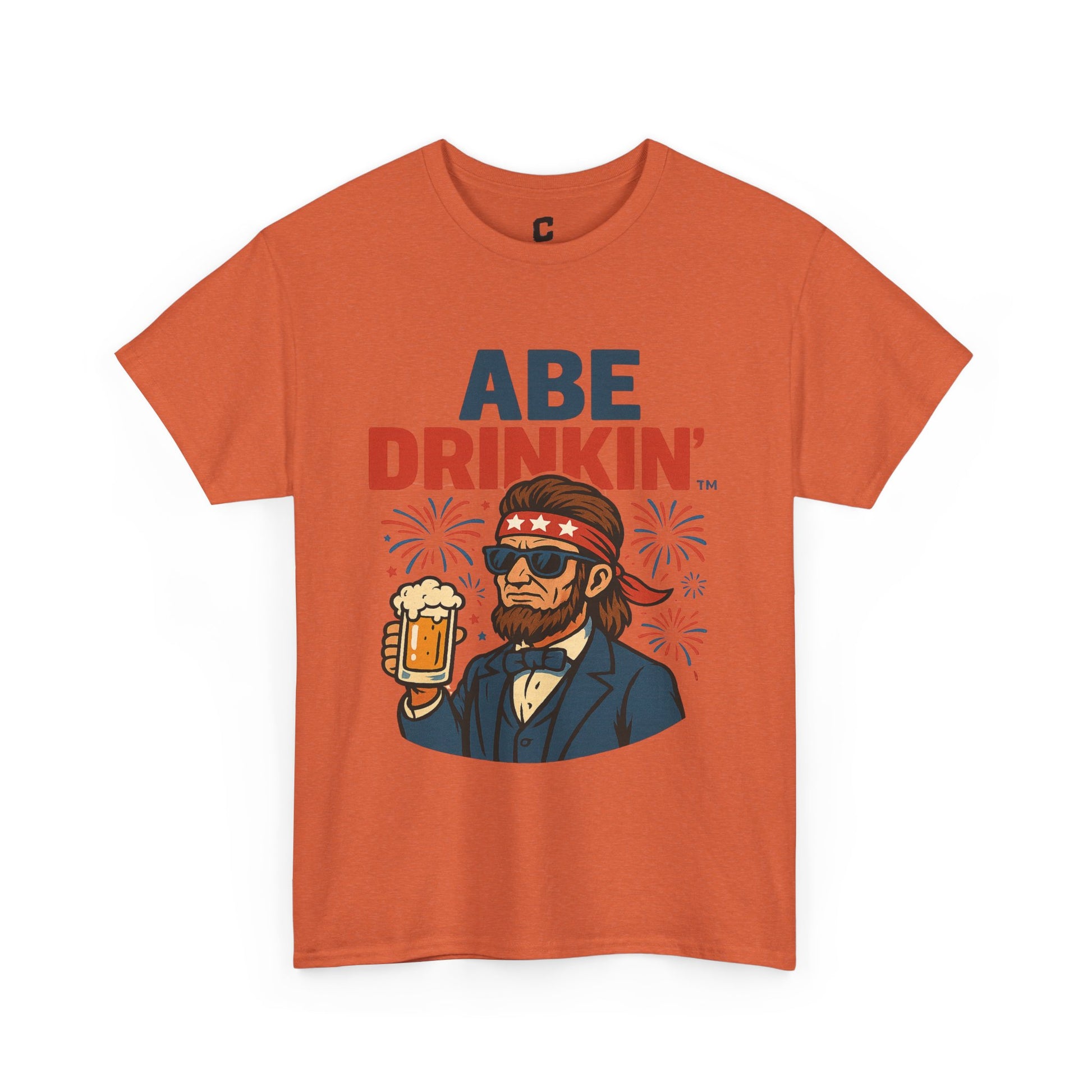Abe Drinkin Patriotic Beer Design with Fireworks and Sunglasses for Funny Fourth of July Party Vibes