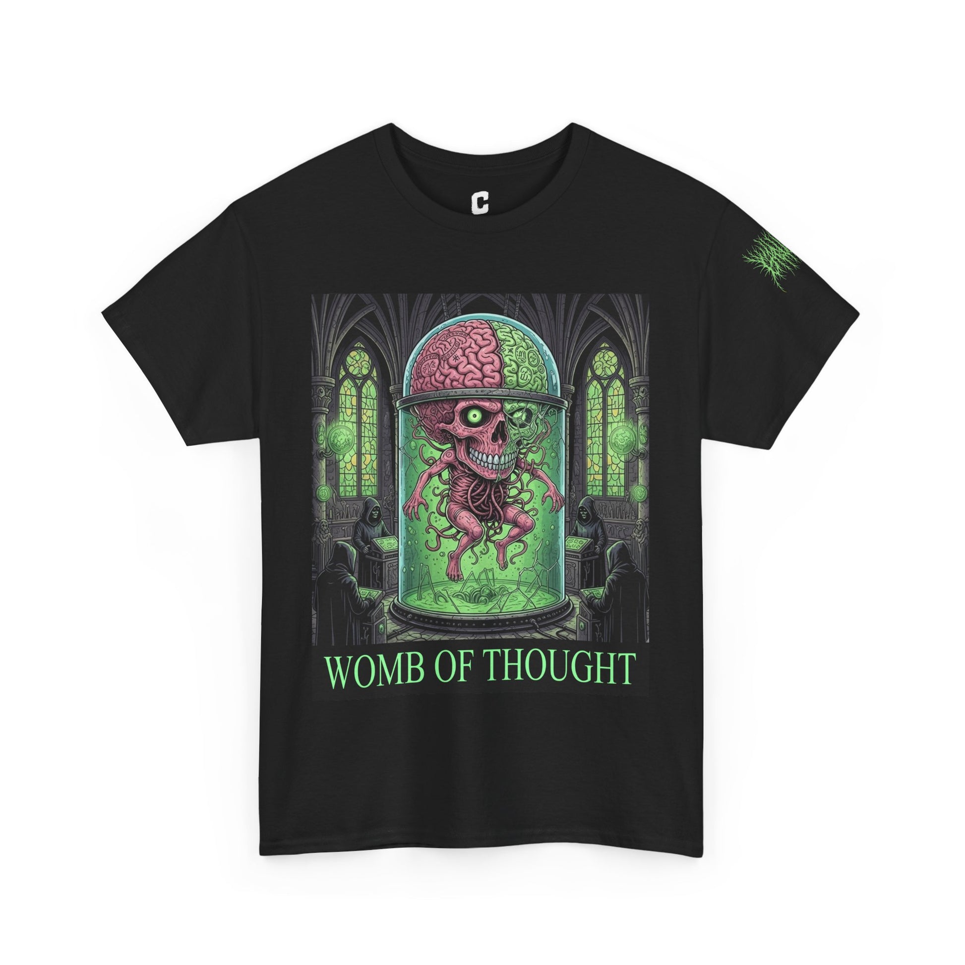 Womb of Thought - Fetal Megabrain Horror Poster | Gritty Biomech Art for Death Metal Fans, Dark Sci-Fi & Cyber Ritual Themes