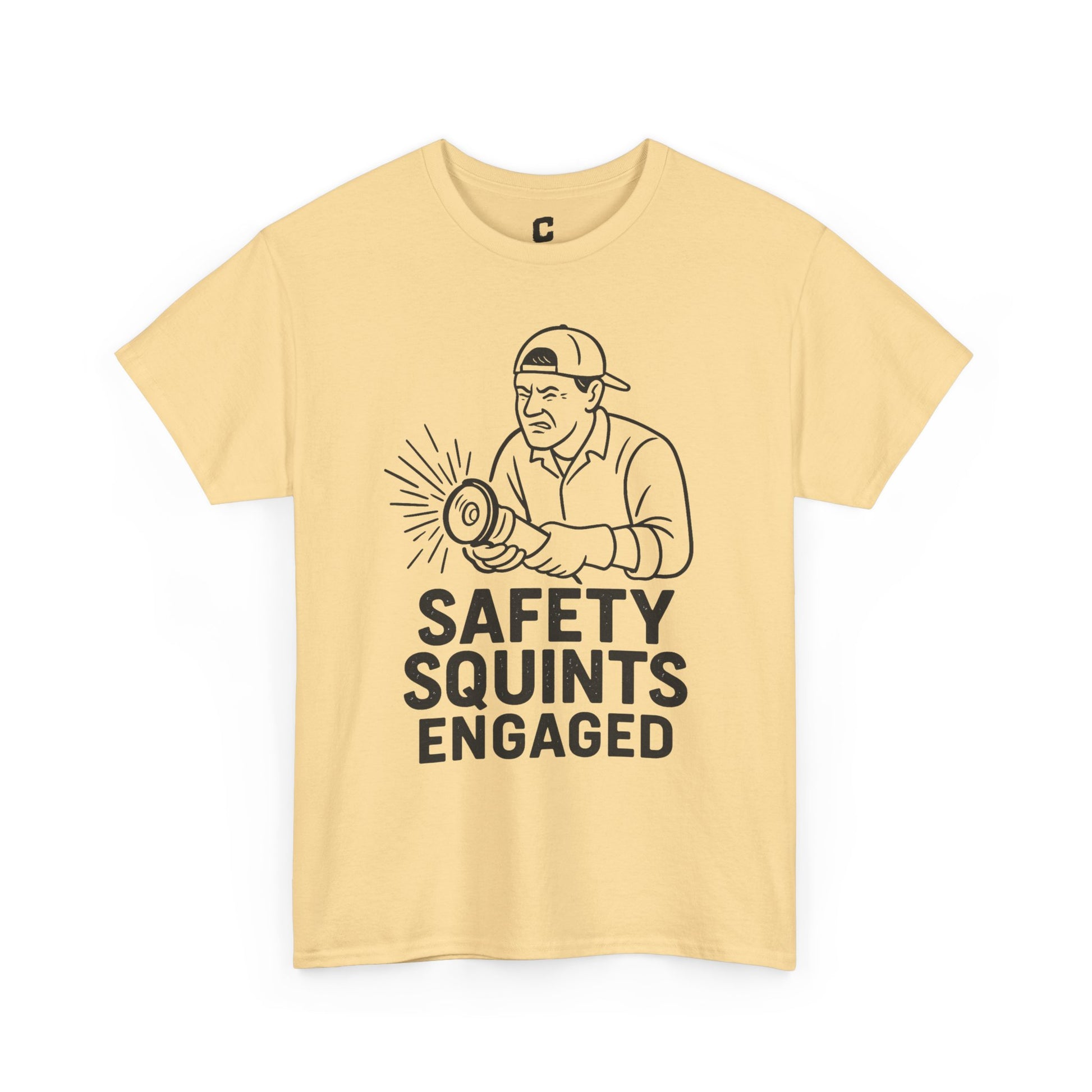 Safety Squints Engaged Grinder Mechanic Humor Black Line Art, Funny Workwear, Gift for Dad, Safety Awareness Apparel, Casual Everyday Tee