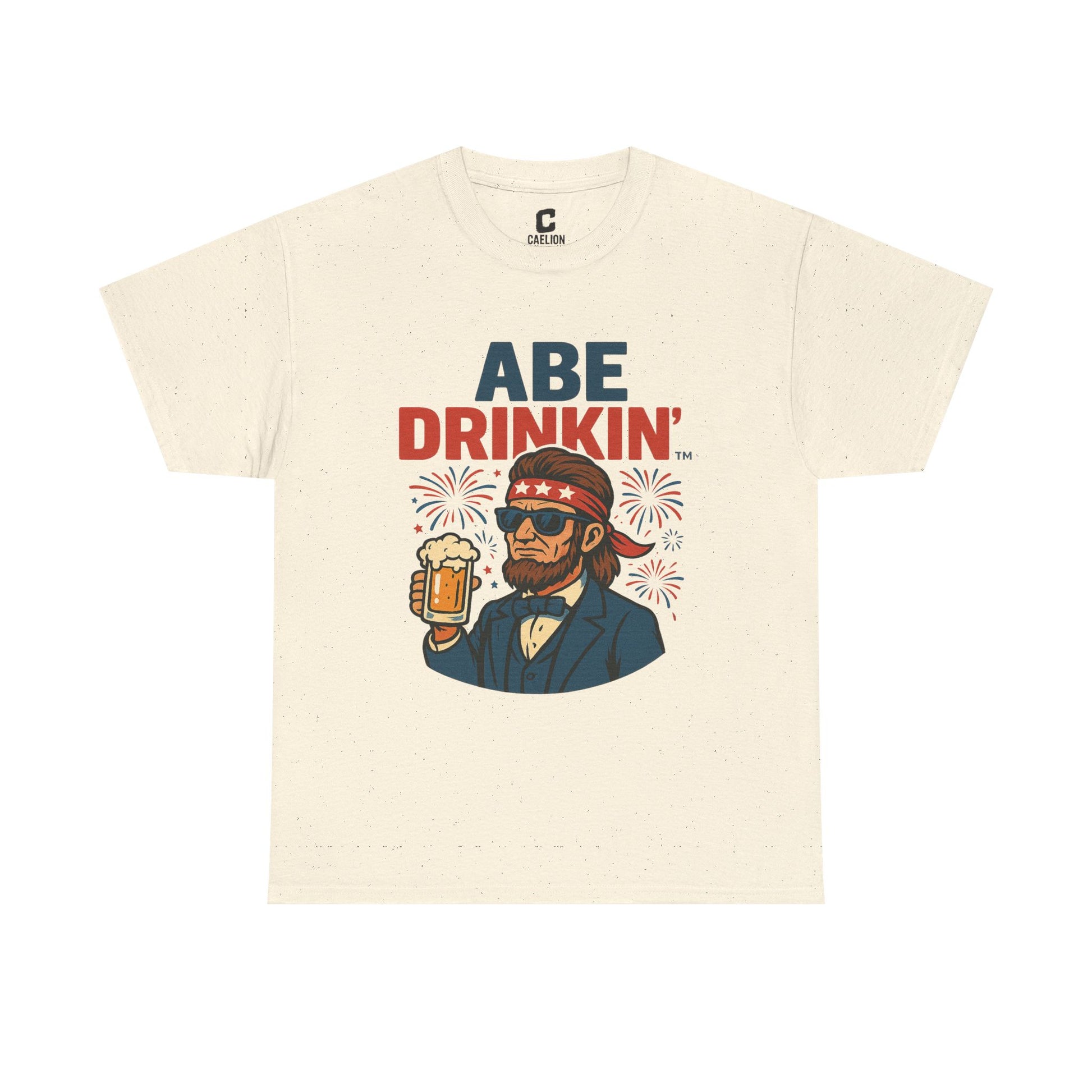 Abe Drinkin Patriotic Beer Design with Fireworks and Sunglasses for Funny Fourth of July Party Vibes