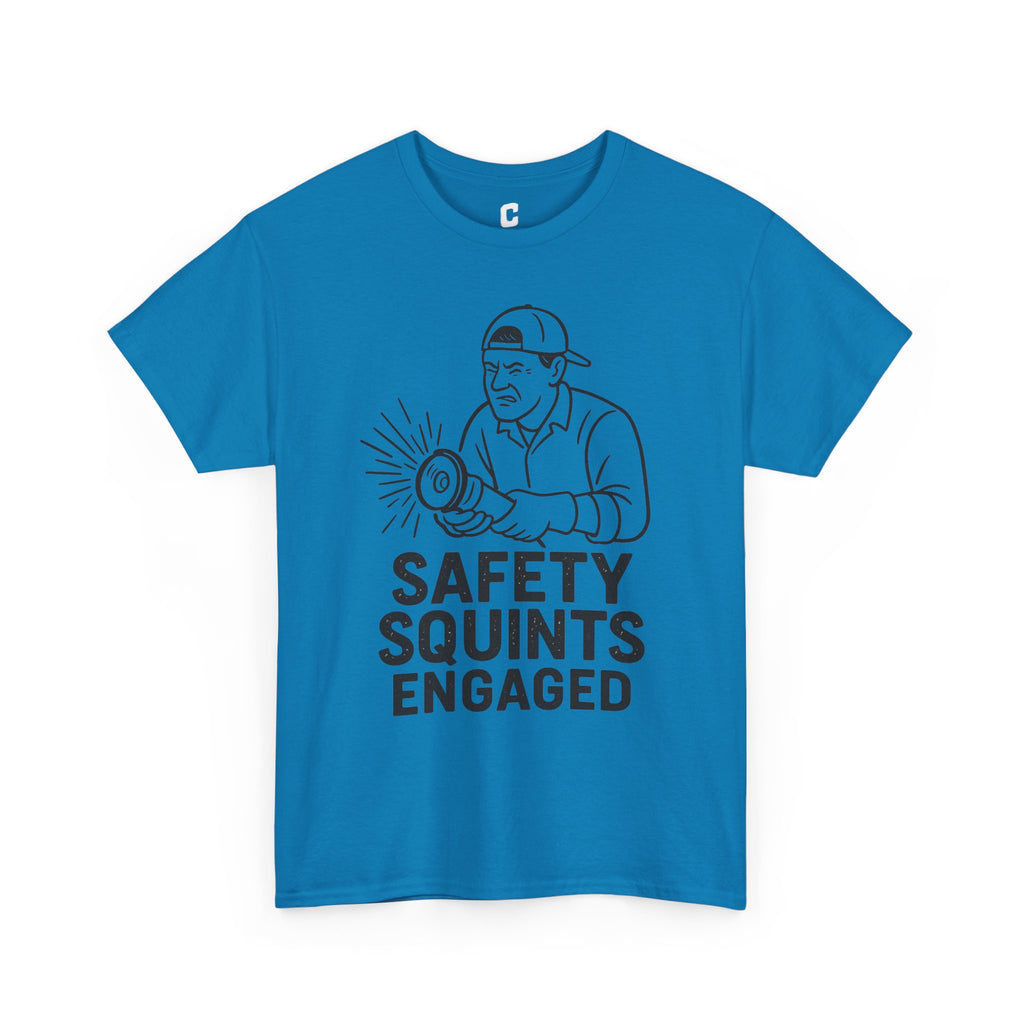Safety Squints Engaged Grinder Mechanic Humor Black Line Art, Funny Workwear, Gift for Dad, Safety Awareness Apparel, Casual Everyday Tee