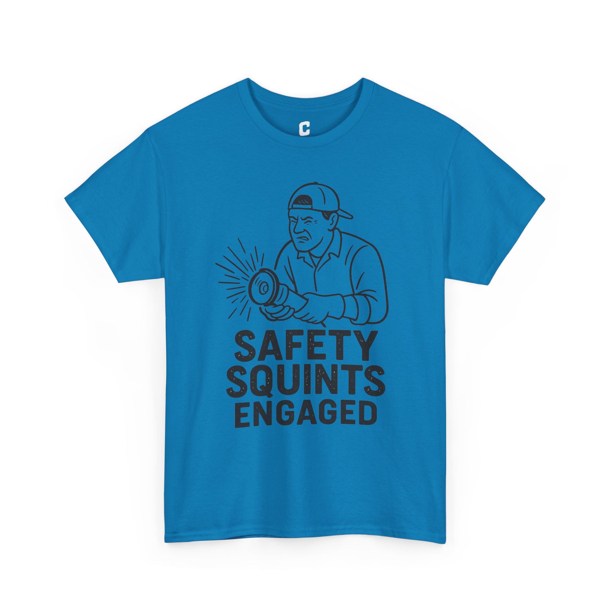 Safety Squints Engaged Grinder Mechanic Humor Black Line Art, Funny Workwear, Gift for Dad, Safety Awareness Apparel, Casual Everyday Tee
