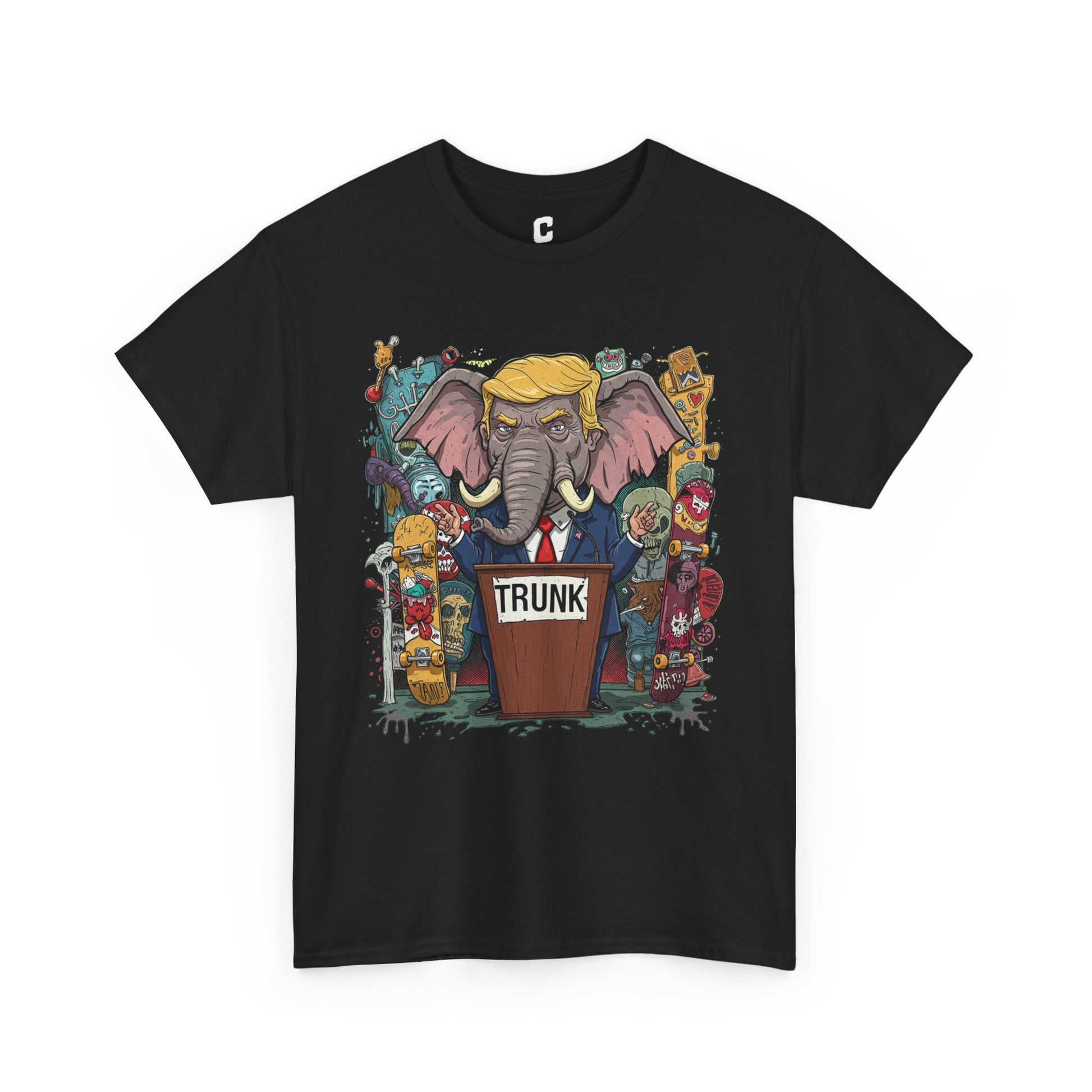Trunk Skate Art 2000s Style Political Cartoon Design