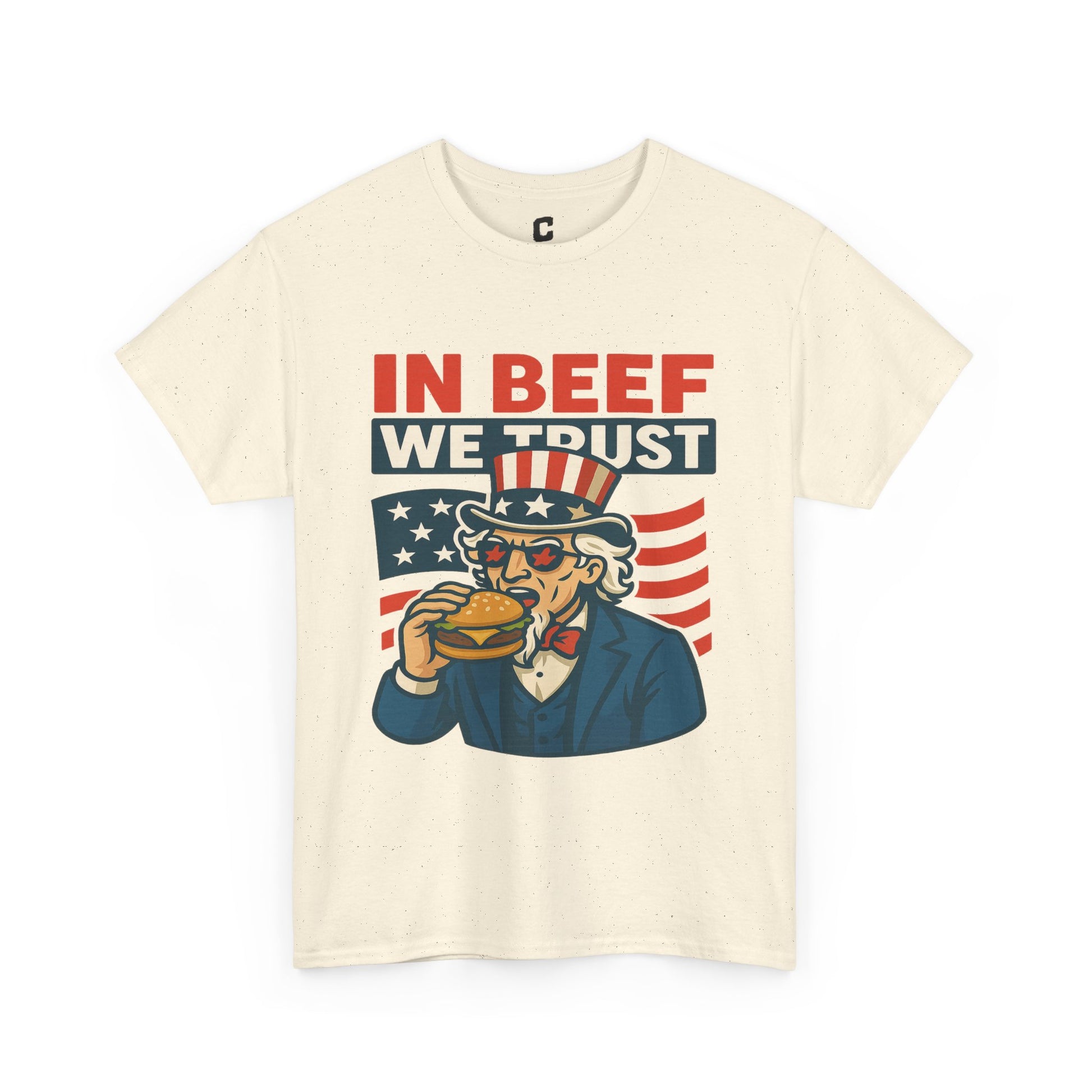 In Beef We Trust Funny Patriotic Burger Design Featuring Uncle Sam for Fourth of July and BBQ Lovers