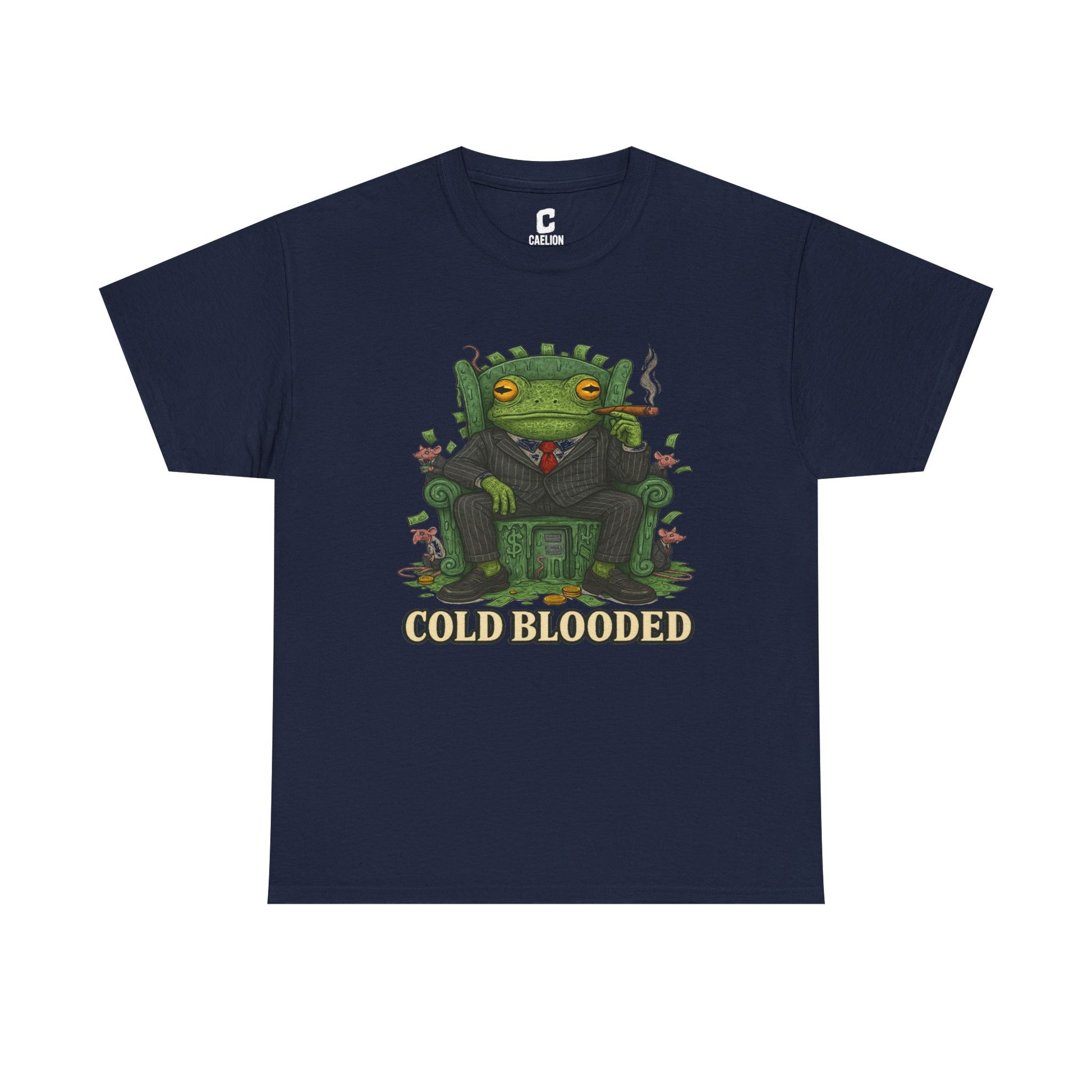 COLD BLOODED Frog Boss T-Shirt - Greedy Slime Executive Graphic Tee | Streetwear for Swamp Kings & Corporate Villains