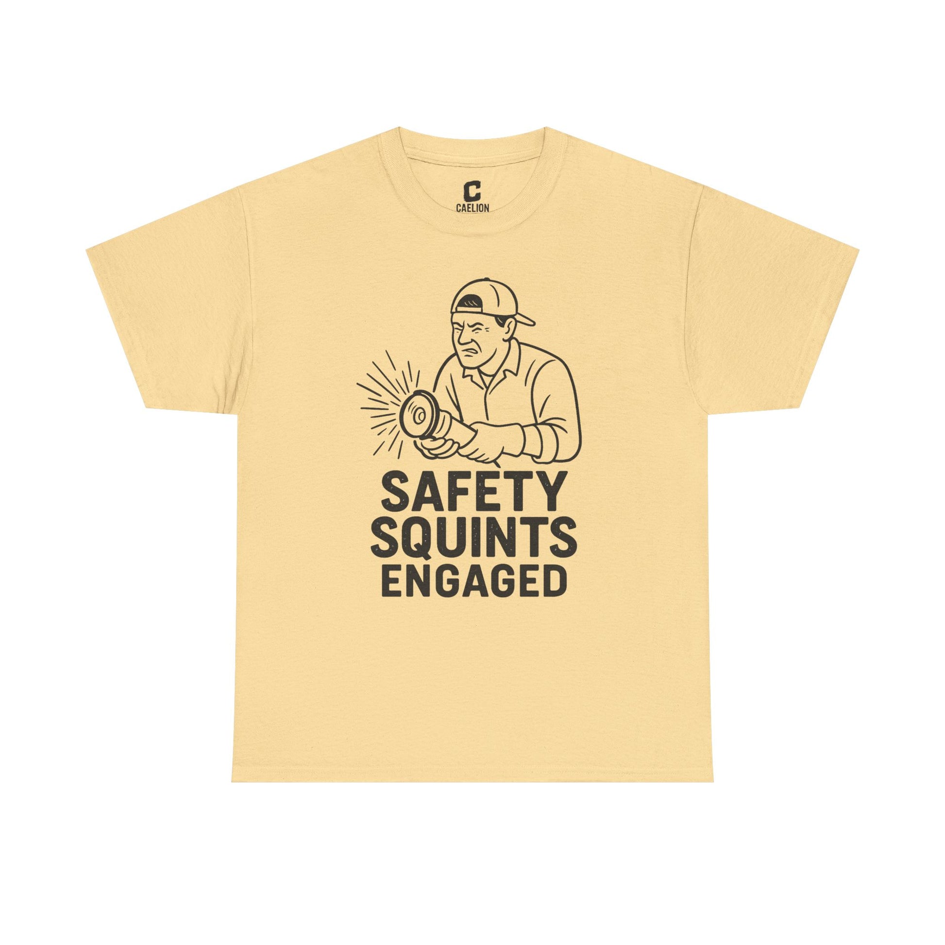 Safety Squints Engaged Grinder Mechanic Humor Black Line Art, Funny Workwear, Gift for Dad, Safety Awareness Apparel, Casual Everyday Tee